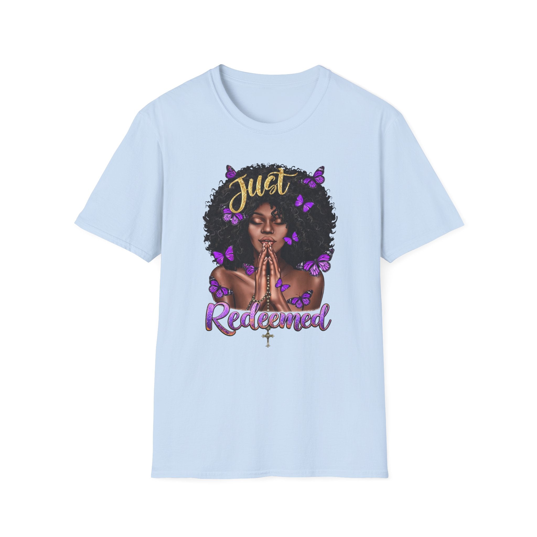 Redeemed Christian Afro Woman T-Shirt – Faith-Based Butterfly Design, Inspirational Black Woman Graphic Tee, Spiritual Gift for Women