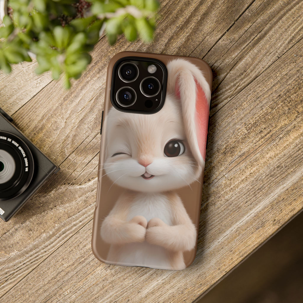 Adorable Kawaii Bunny Phone Case – Cute Winking Rabbit Aesthetic Case – Soft Pastel Bunny Cover – Gift for Bunny Lovers.