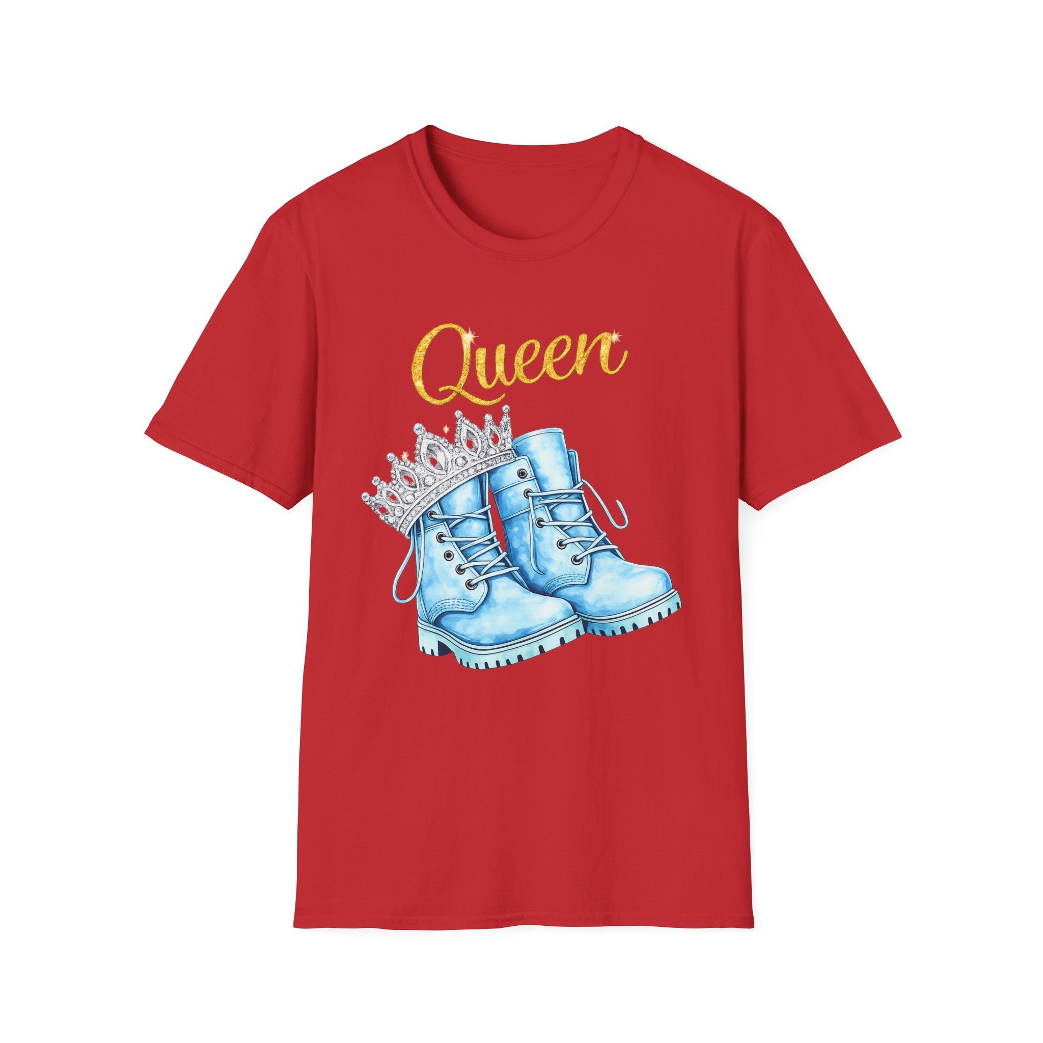 Queen Light Blue Boots Shirt – Pink Crown Graphic Tee, Cute Girly Streetwear, Fashion Queen Outfit, Trendy Women’s Statement T-Shirt