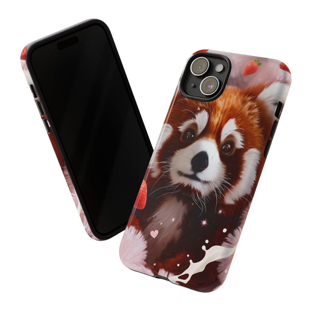 Red Panda with Strawberries Tough Phone Case — Cute Protective Phone Case