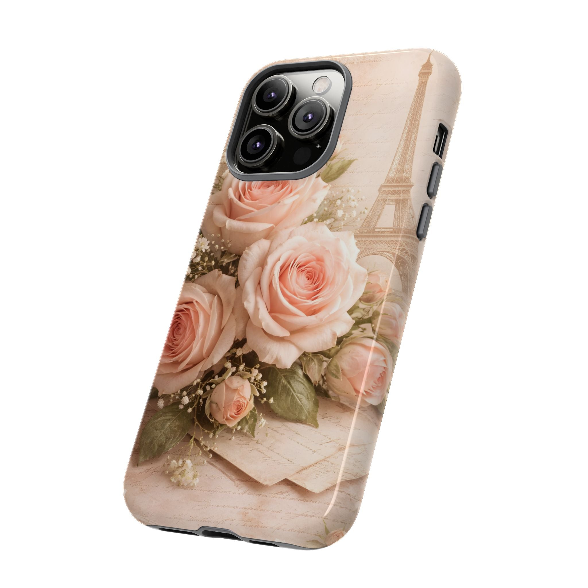 Vintage Parisian Rose Phone Case – Eiffel Tower Floral Aesthetic Luxury iPhone Case, Romantic Antique Paris Phone Cover