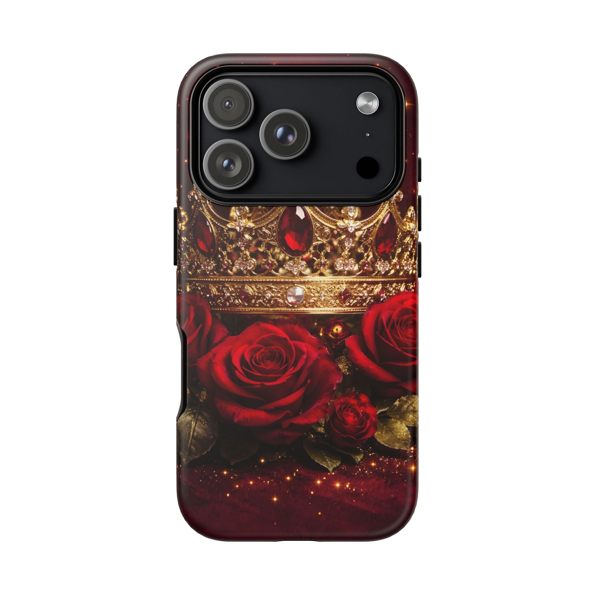 Royal Crown & Red Rose Luxury Phone Case – Gold Crown Burgundy Aesthetic iPhone Case, Regal Queen Floral Phone Cover