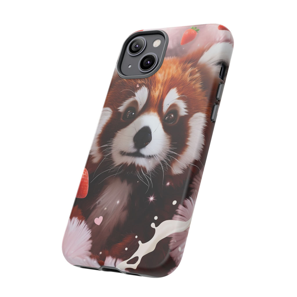 Red Panda with Strawberries Tough Phone Case — Cute Protective Phone Case
