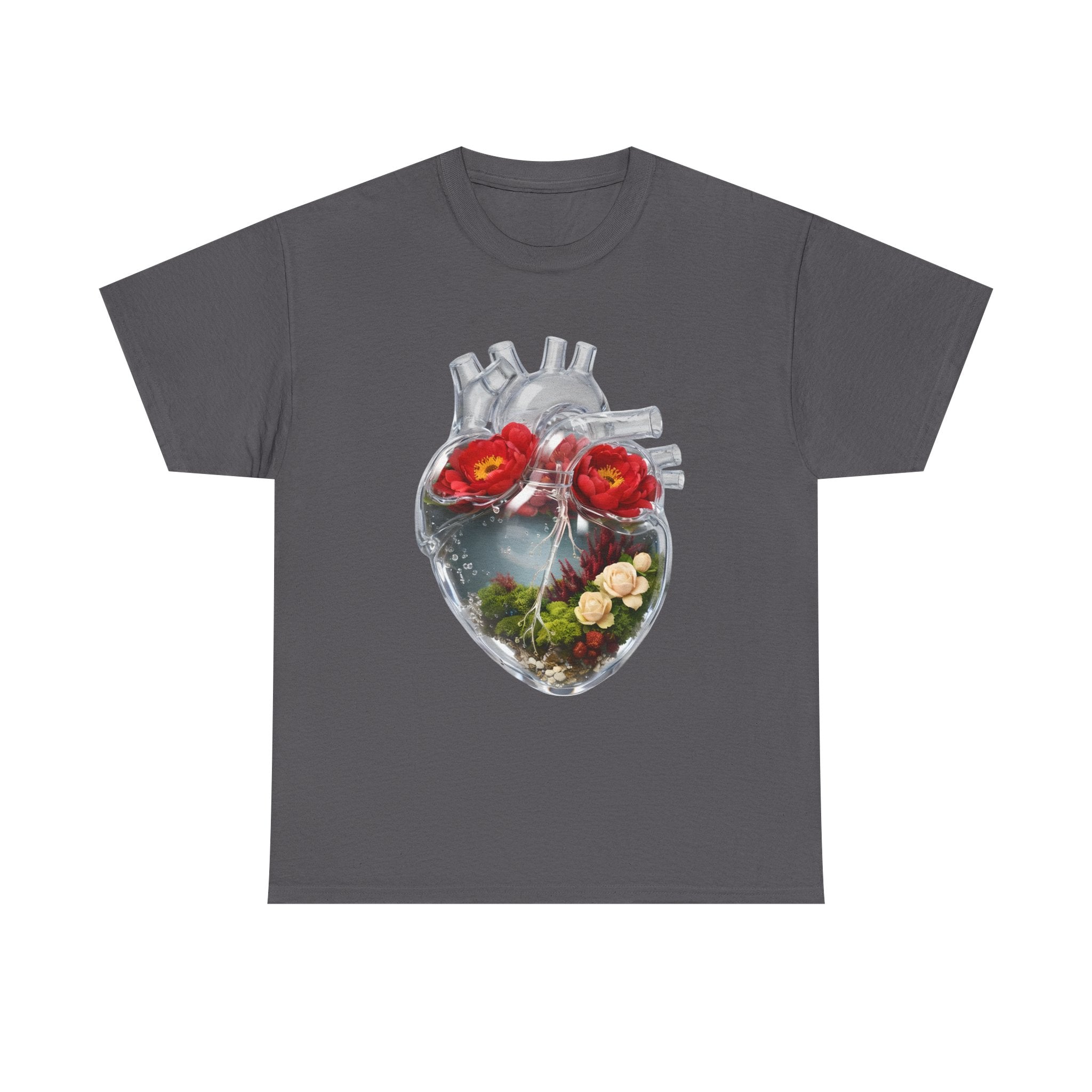 Floral Anatomical Heart T-Shirt — Botanical Heart Illustration Tee