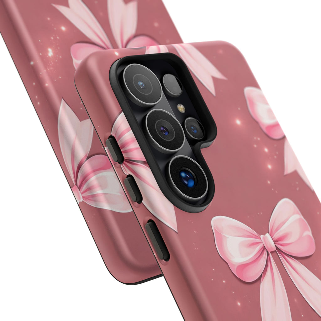 Pink Bow Phone Case, Coquette Aesthetic iPhone & Samsung Case, Cute Girly Pattern Case, Soft Girl Feminine Phone Cover