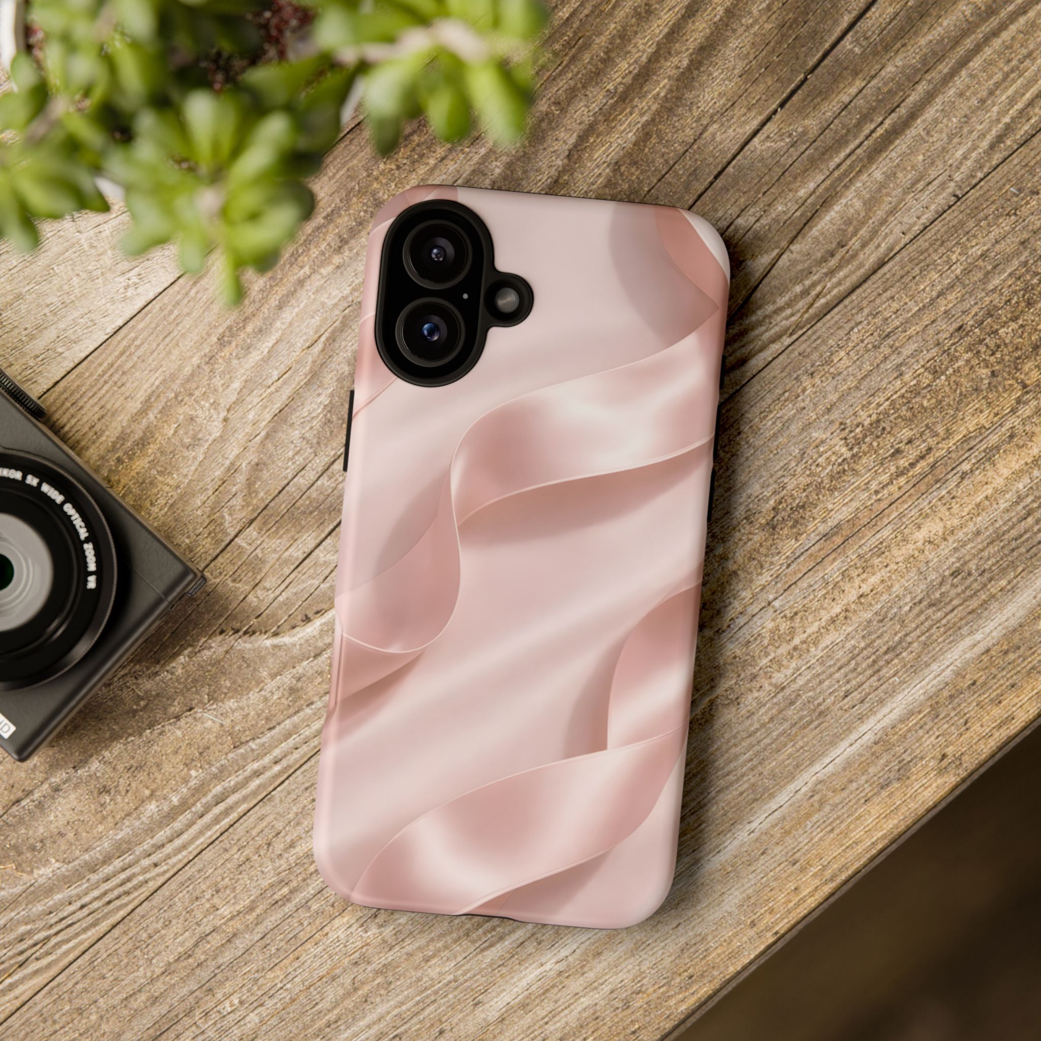 Blush Pink Satin Ribbon Phone Case – Elegant Coquette Aesthetic Luxury iPhone Case, Feminine Designer Bow Phone Cover