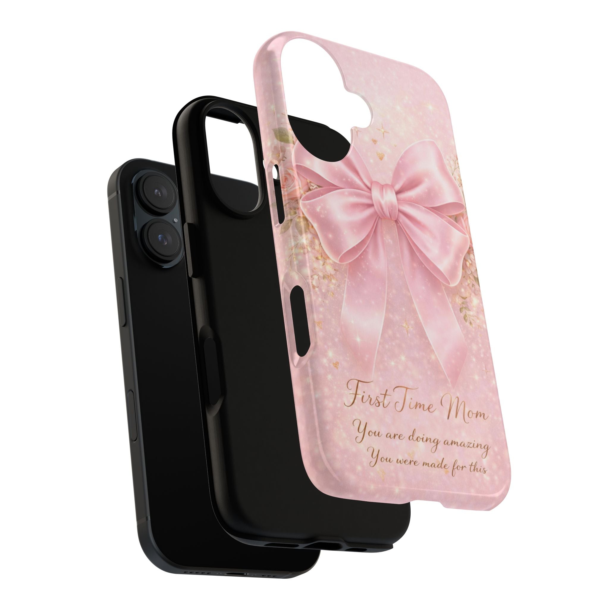 Coquette Pink Bow Phone Case, First Time Mom Aesthetic Case, Soft Girl iPhone Cover, Cute Feminine Mom Case