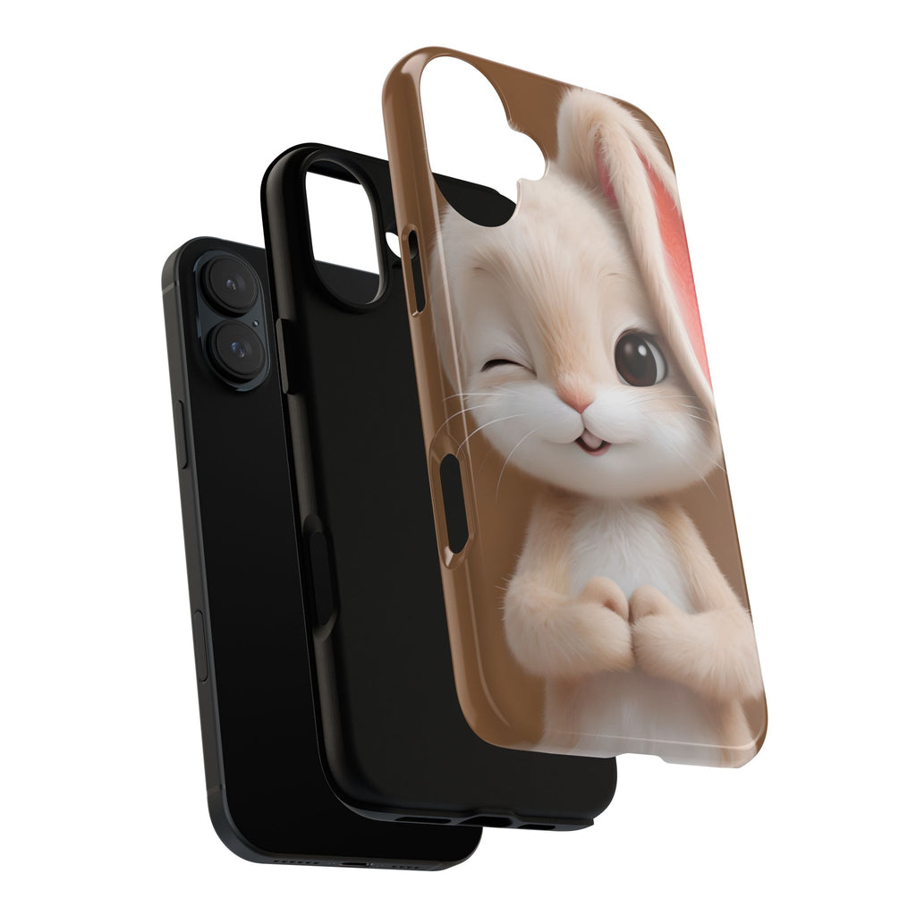 Adorable Kawaii Bunny Phone Case – Cute Winking Rabbit Aesthetic Case – Soft Pastel Bunny Cover – Gift for Bunny Lovers.