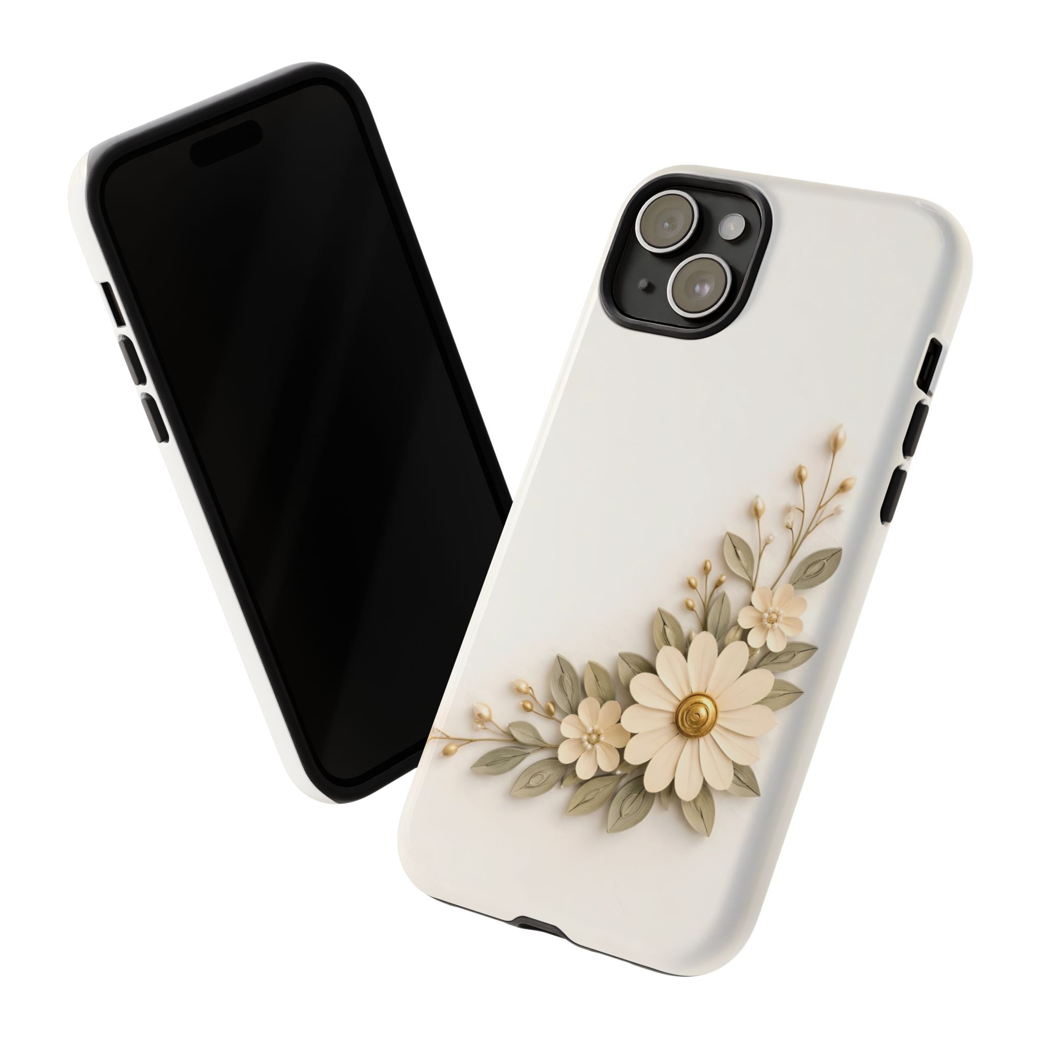 Floral Daisies Tough Case — Protective Phone Case with Cream Vintage Flower Design
