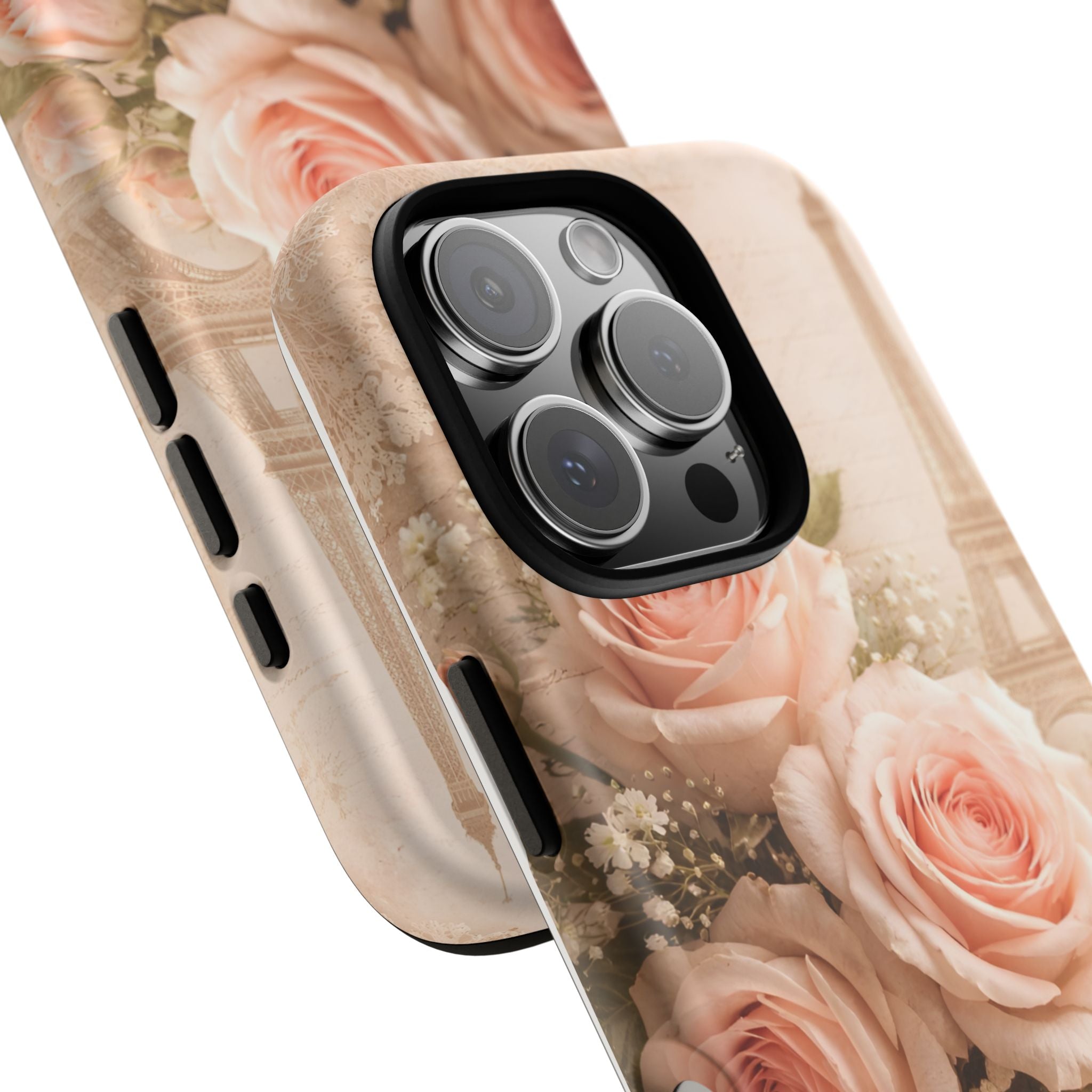 Vintage Parisian Rose Phone Case – Eiffel Tower Floral Aesthetic Luxury iPhone Case, Romantic Antique Paris Phone Cover
