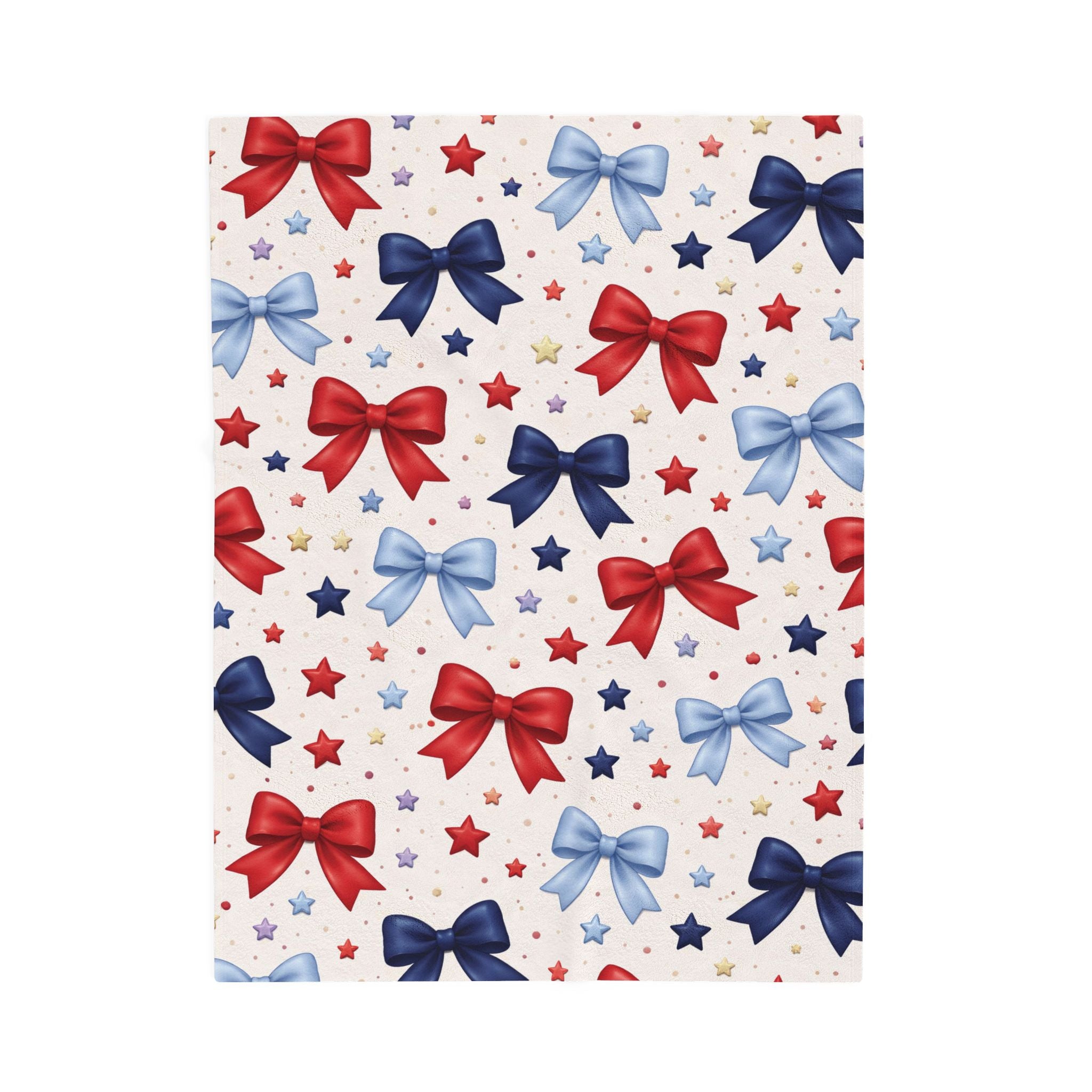 “Coquette Patriotic Bow Blanket – Red & Blue Star Plush Throw, Soft Americana Cozy Blanket, 4th of July Gift, Cute Bow Aesthetic Decor”