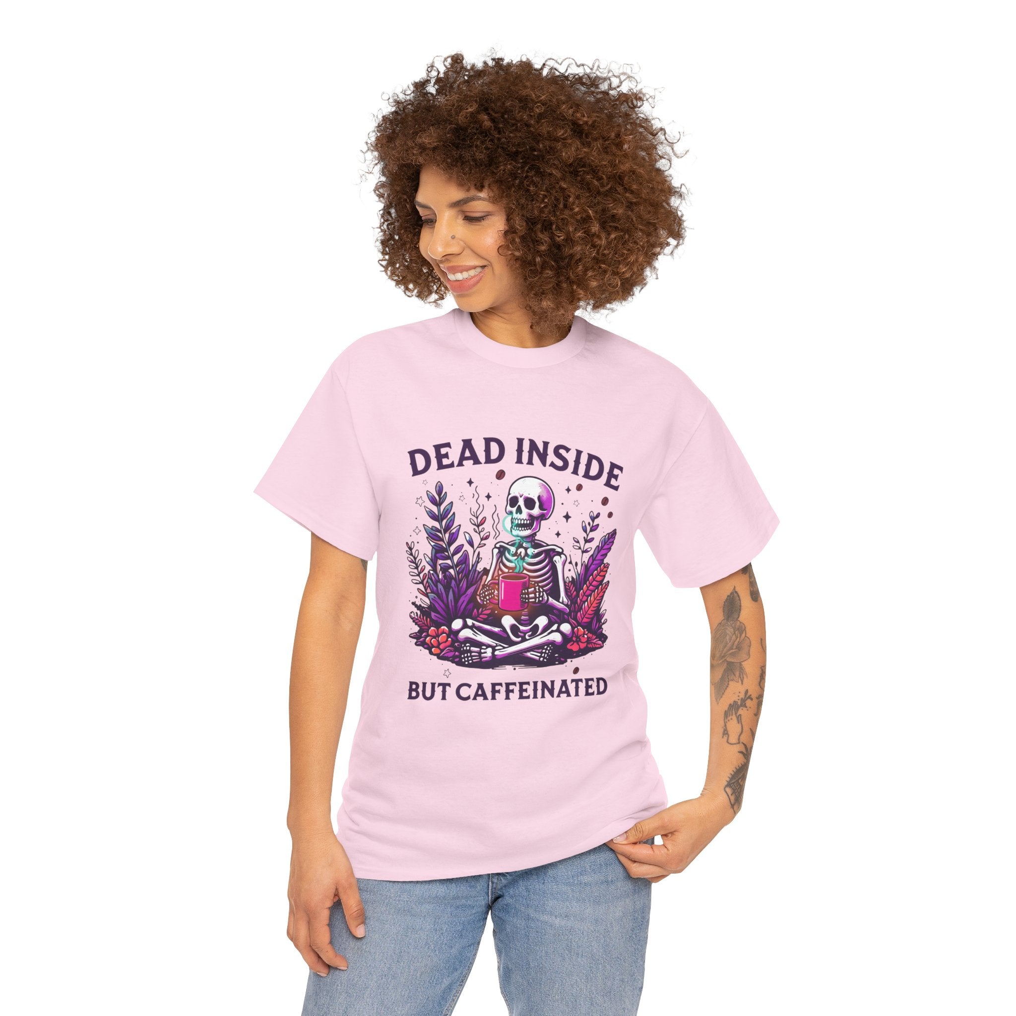 Dead Inside But Caffeinated T-Shirt – Funny Skeleton Coffee Tee