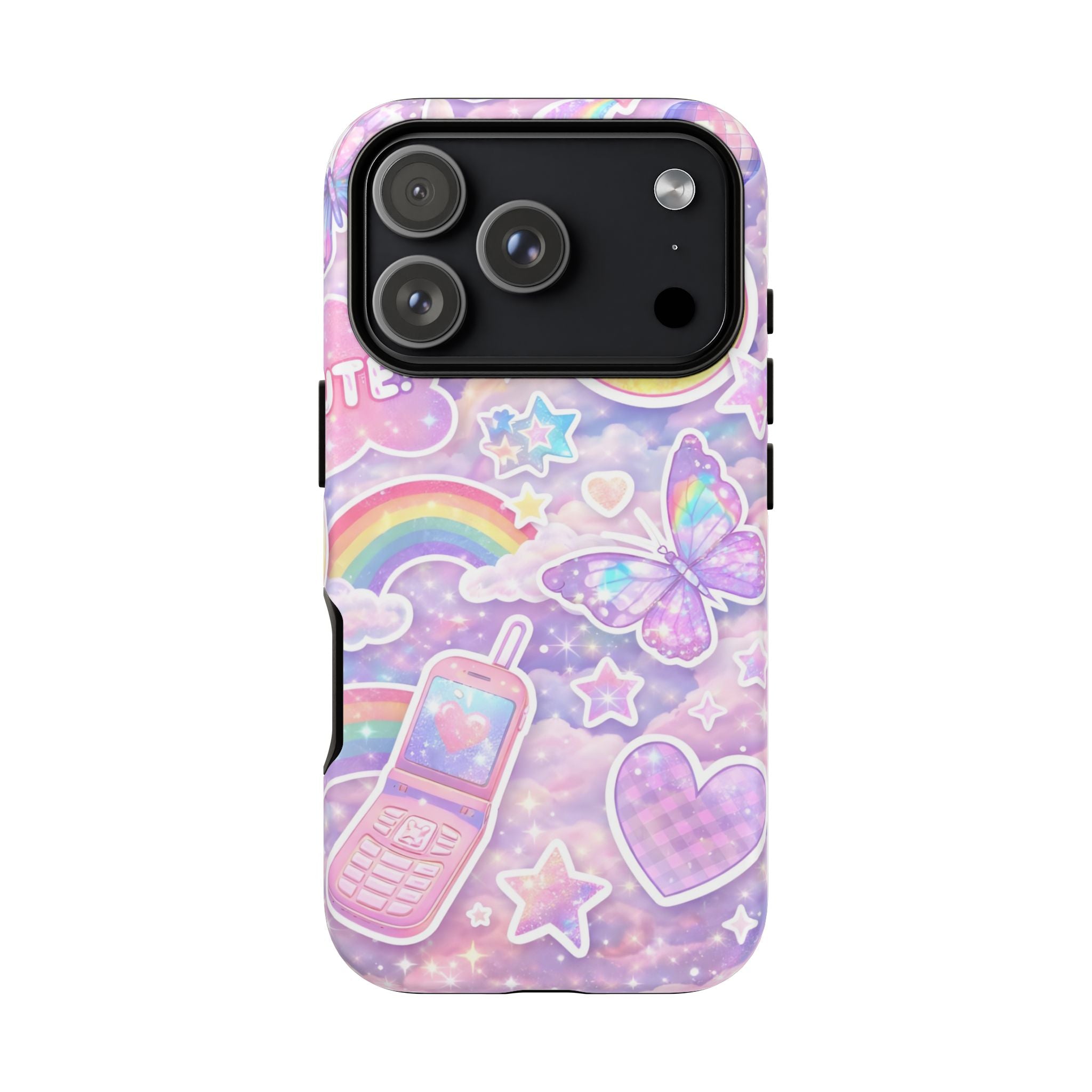 Pastel Y2K Tough Case — Cute Smiley, Rainbow & Butterfly Phone Case