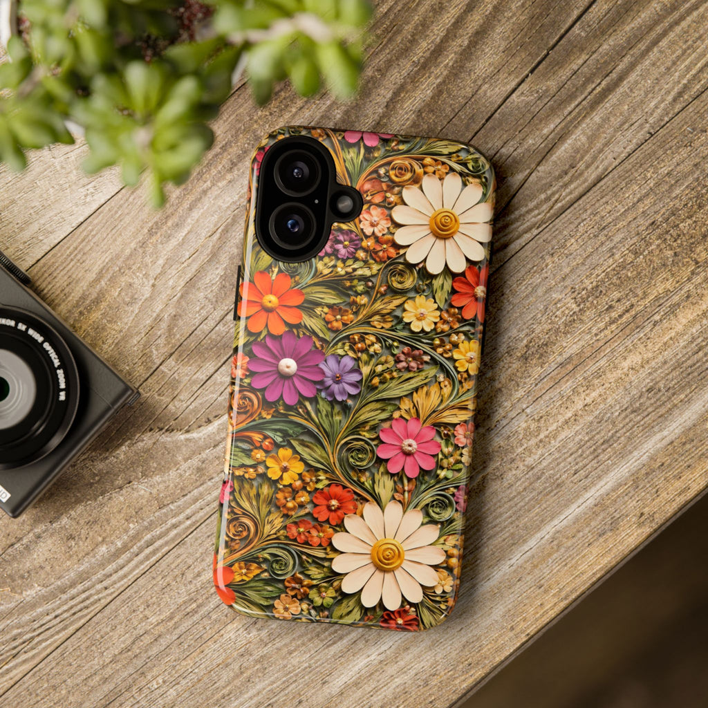 Floral Embossed Phone Case — Vintage Daisy Garden Protective Cover