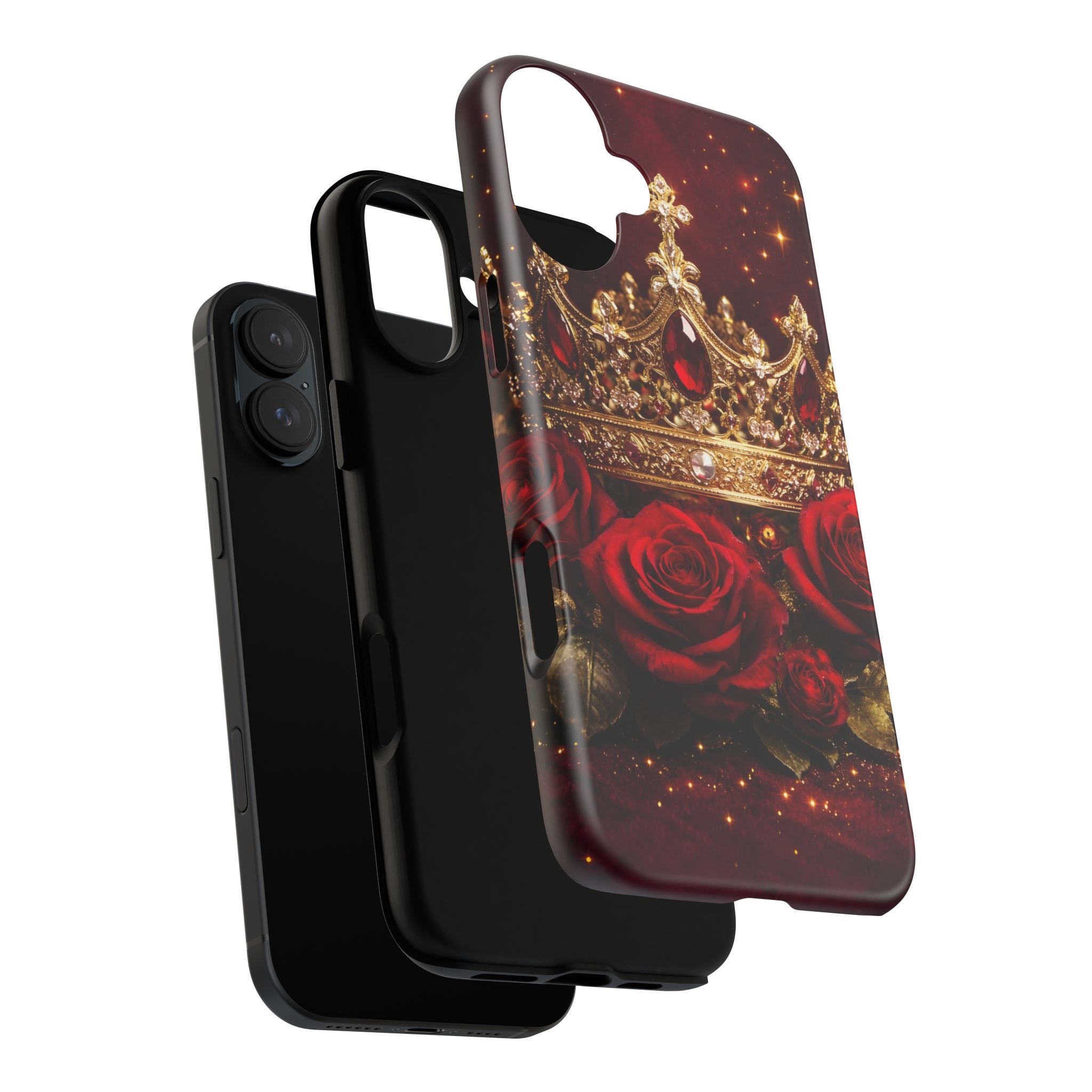 Royal Crown & Red Rose Luxury Phone Case – Gold Crown Burgundy Aesthetic iPhone Case, Regal Queen Floral Phone Cover
