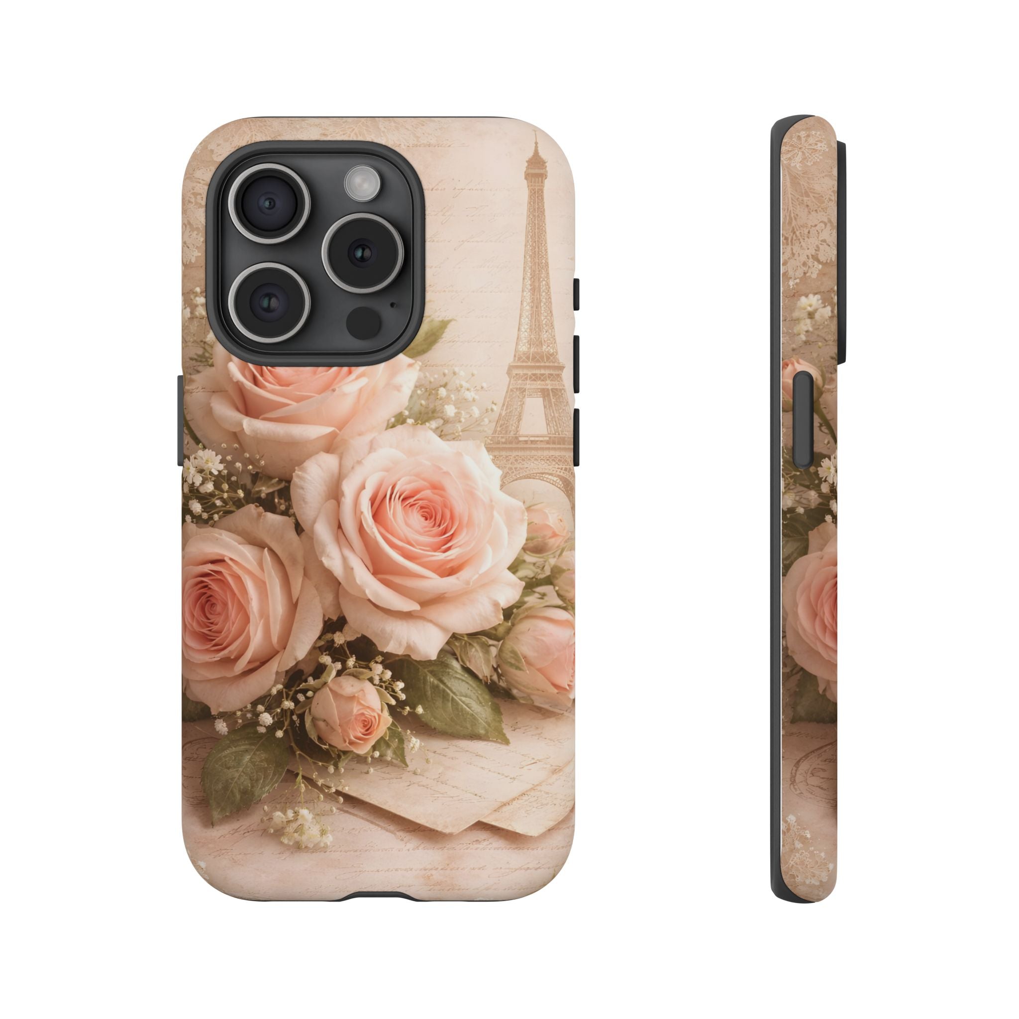 Vintage Parisian Rose Phone Case – Eiffel Tower Floral Aesthetic Luxury iPhone Case, Romantic Antique Paris Phone Cover
