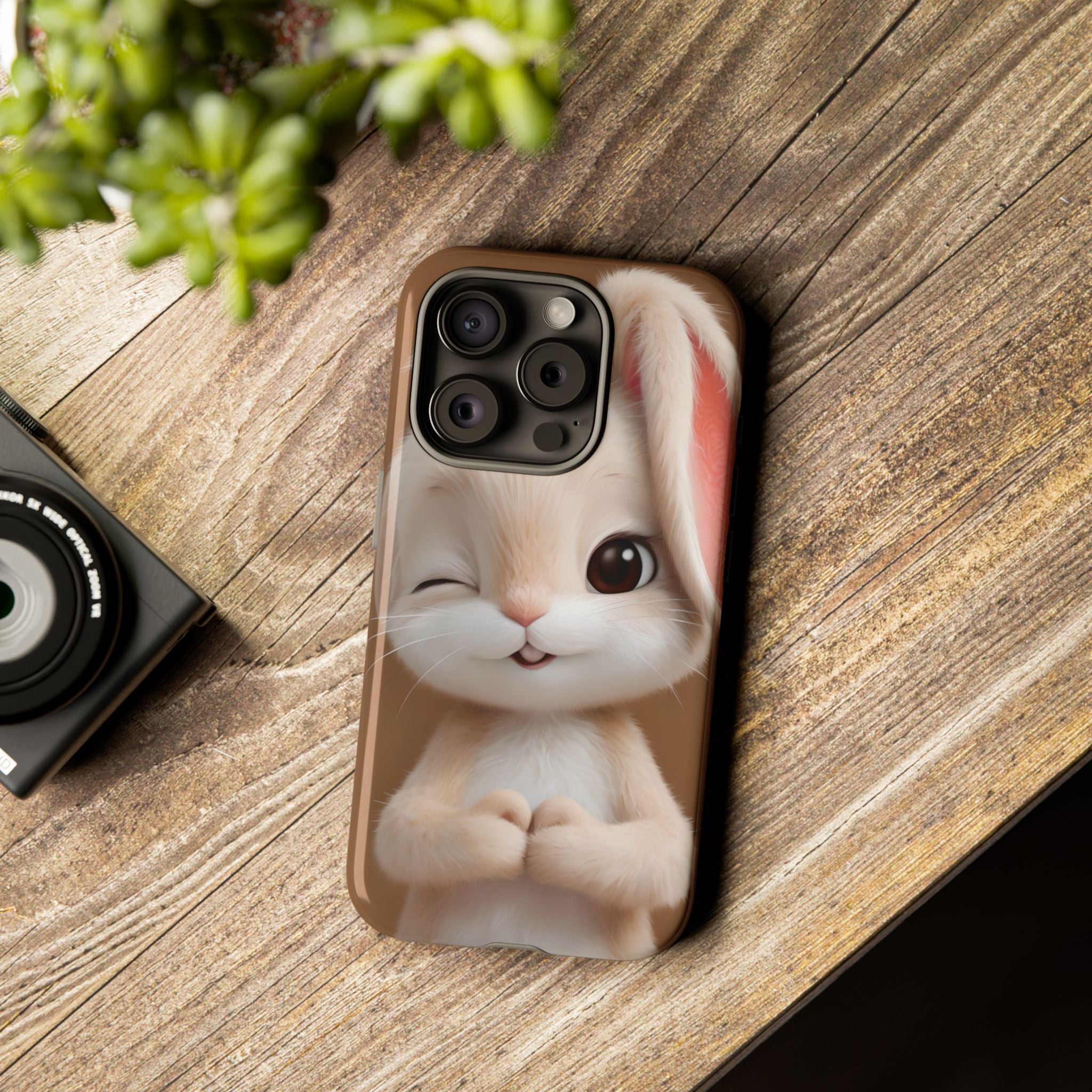 Adorable Kawaii Bunny Phone Case – Cute Winking Rabbit Aesthetic Case – Soft Pastel Bunny Cover – Gift for Bunny Lovers.