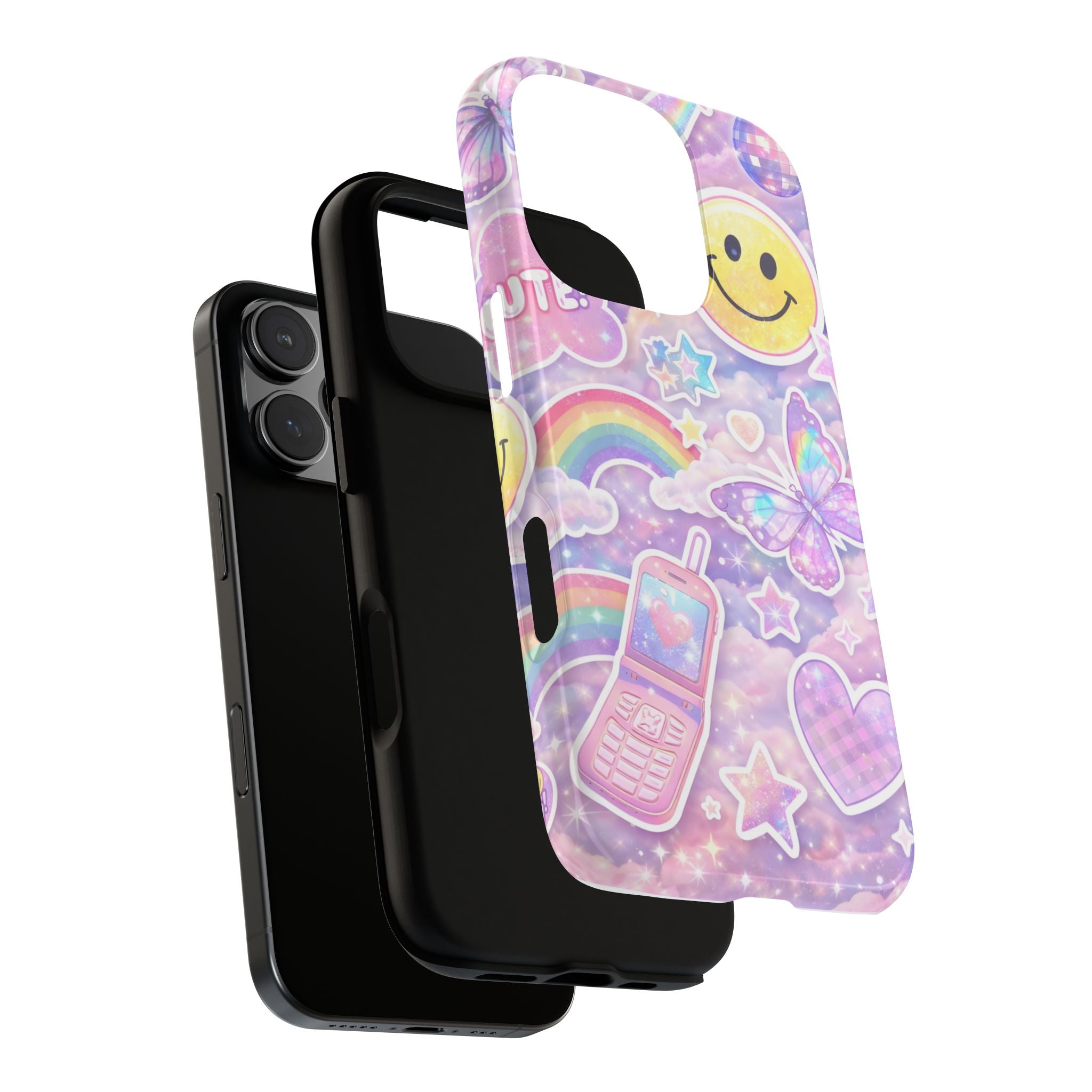 Pastel Y2K Tough Case — Cute Smiley, Rainbow & Butterfly Phone Case