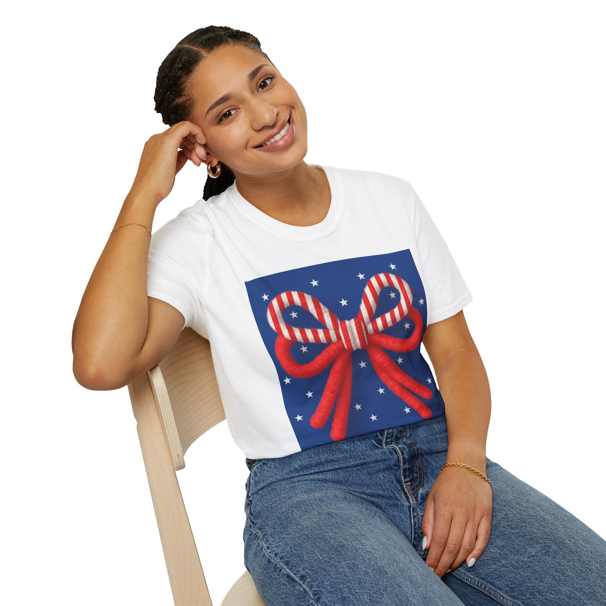 Patriotic Bow T-Shirt – Cute 4th of July Shirt for Women, American Flag Coquette Tee, Red White Blue USA Outfit