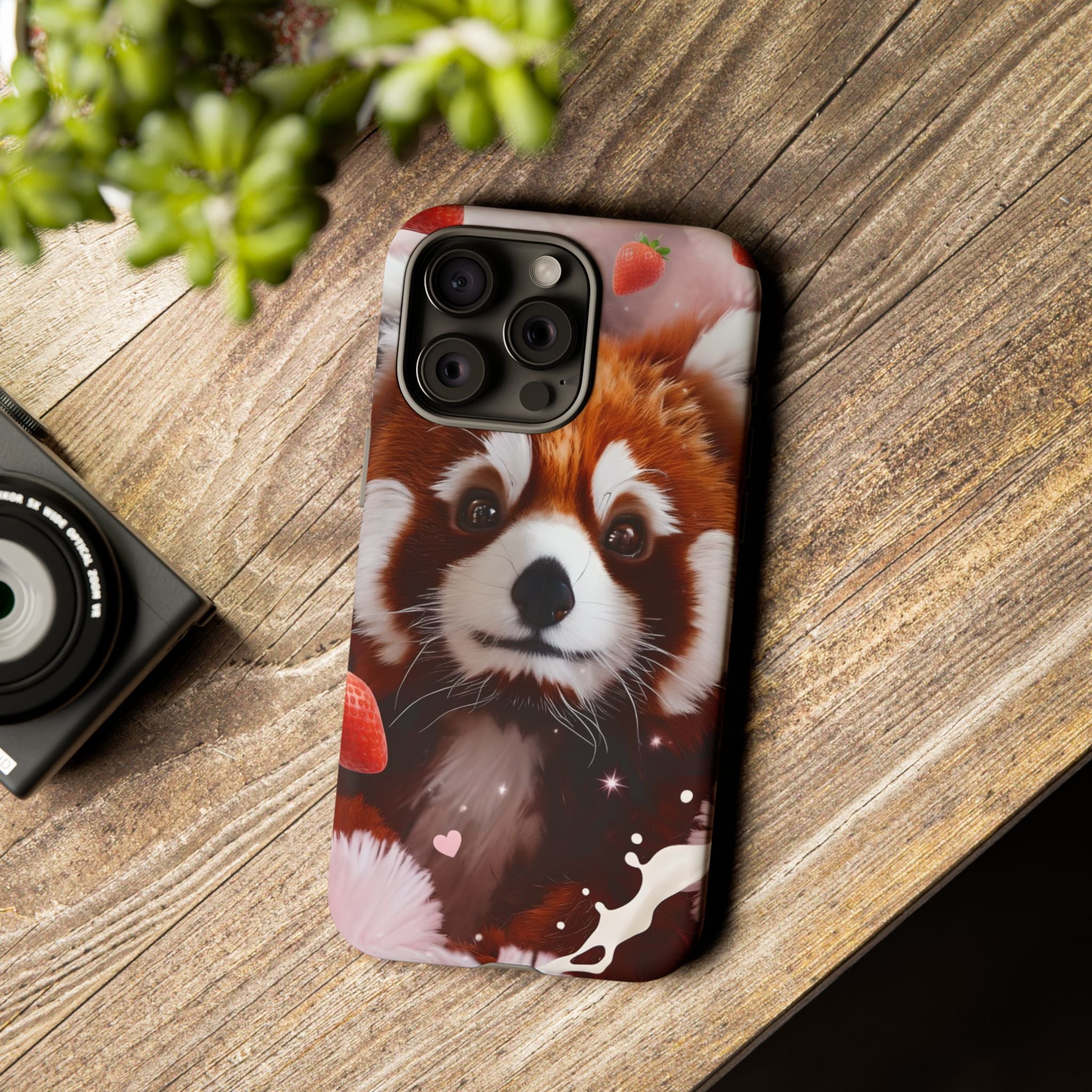 Red Panda with Strawberries Tough Phone Case — Cute Protective Phone Case