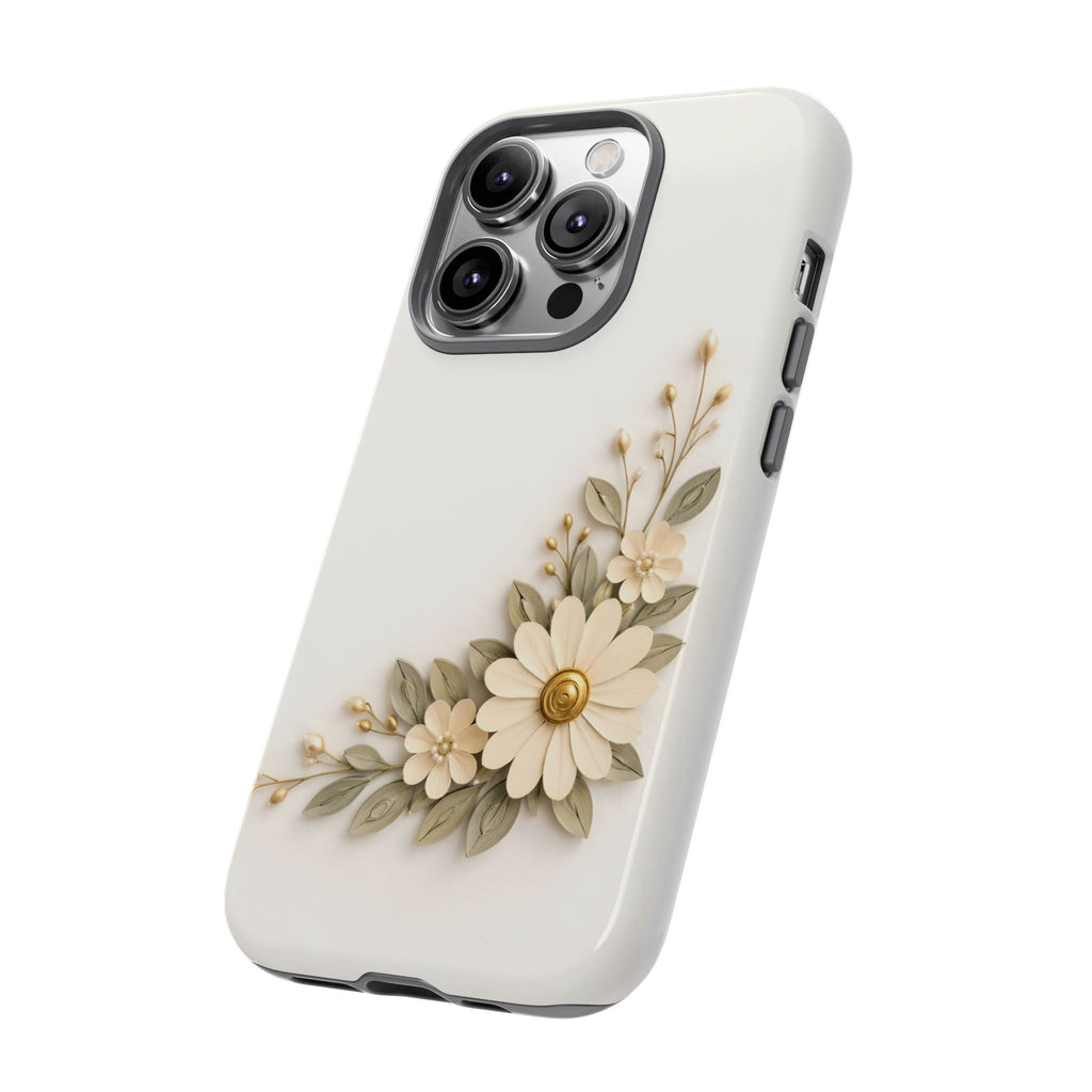 Floral Daisies Tough Case — Protective Phone Case with Cream Vintage Flower Design