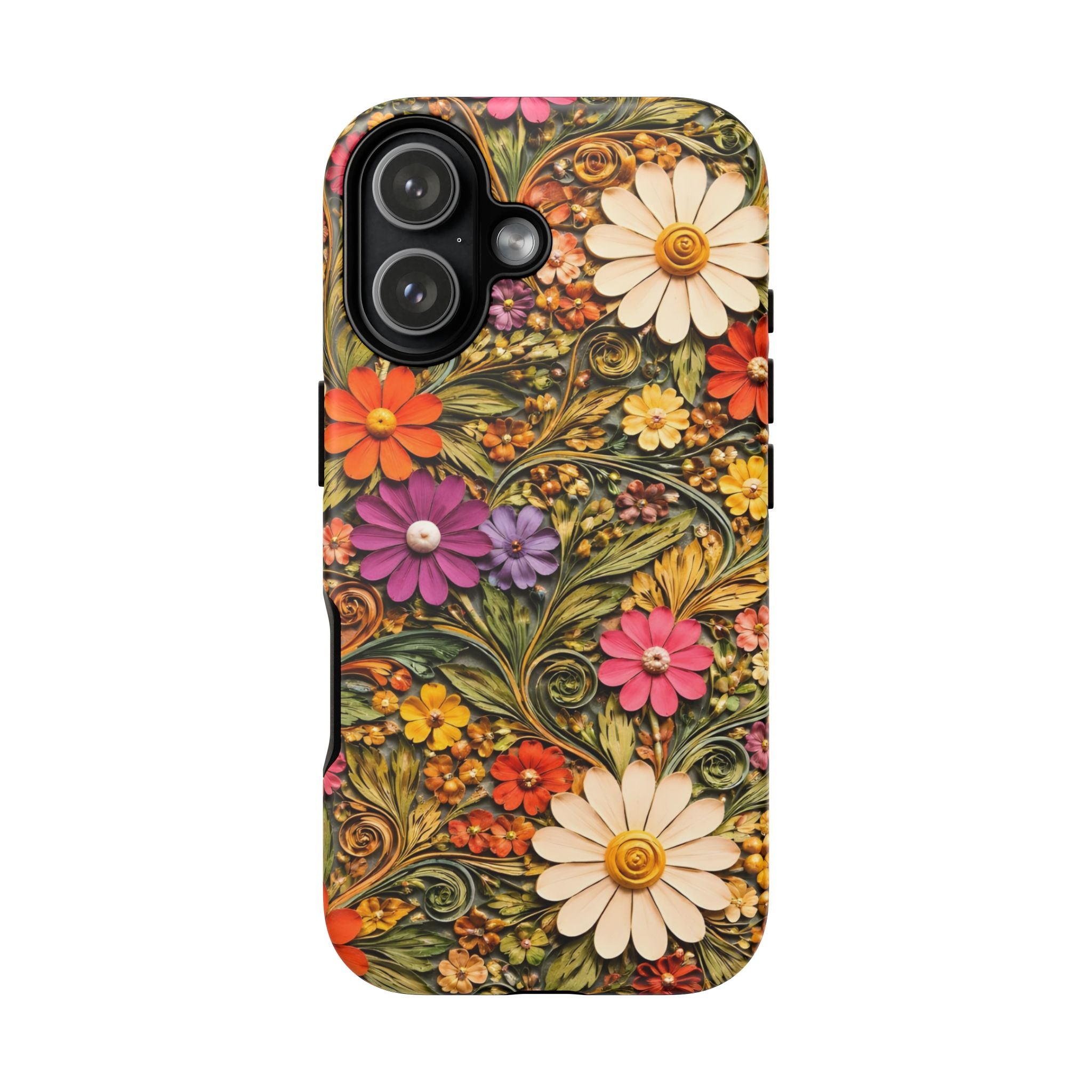 Floral Embossed Phone Case — Vintage Daisy Garden Protective Cover