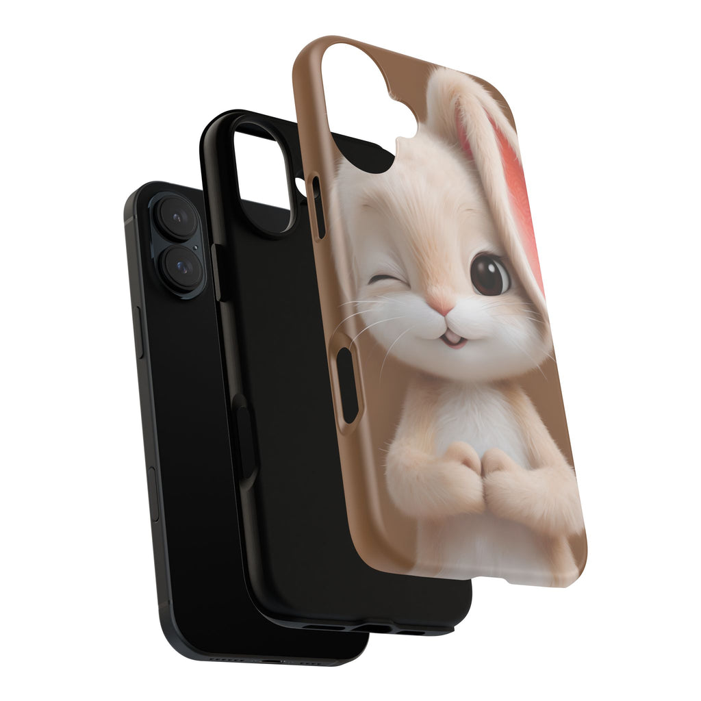 Adorable Kawaii Bunny Phone Case – Cute Winking Rabbit Aesthetic Case – Soft Pastel Bunny Cover – Gift for Bunny Lovers.