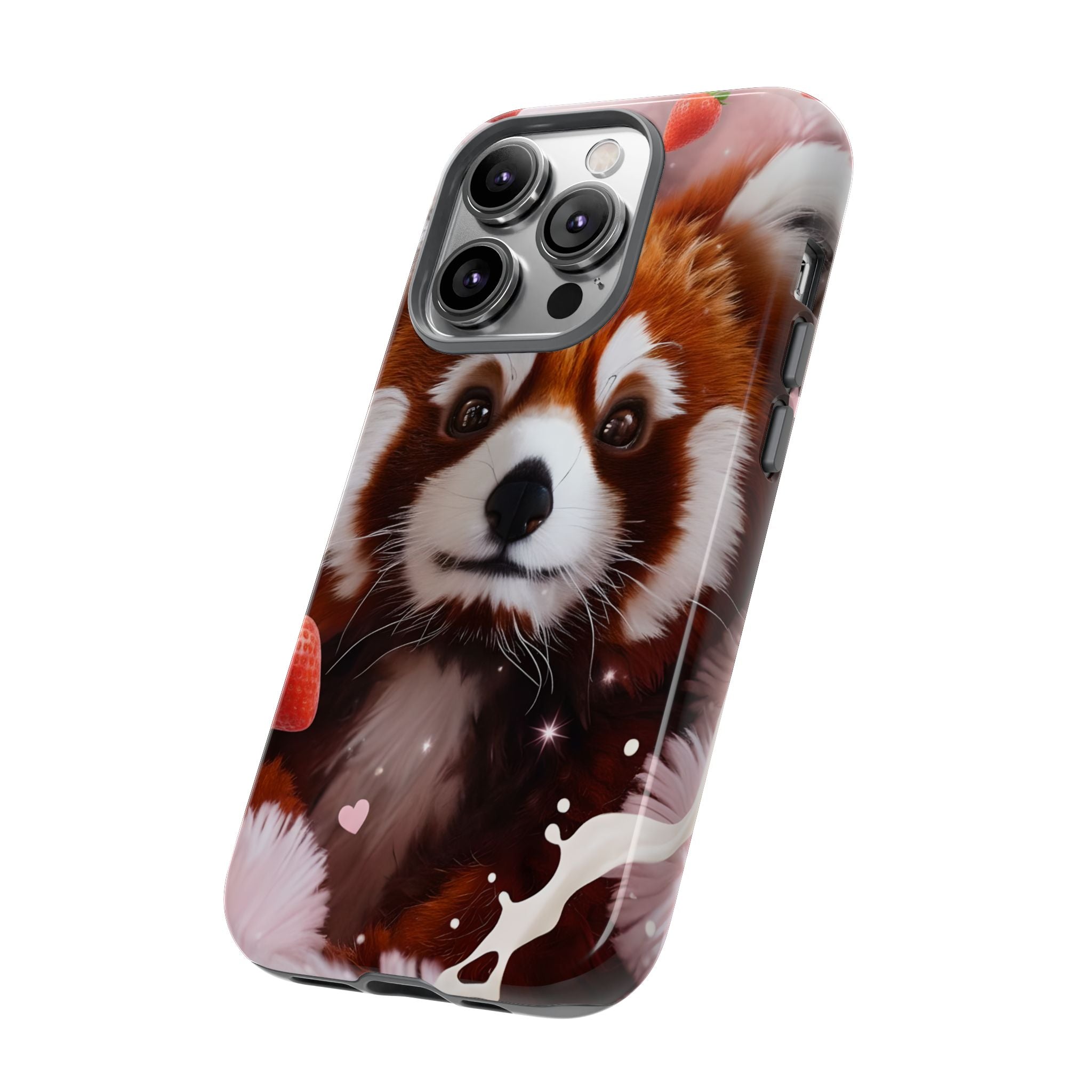 Red Panda with Strawberries Tough Phone Case — Cute Protective Phone Case