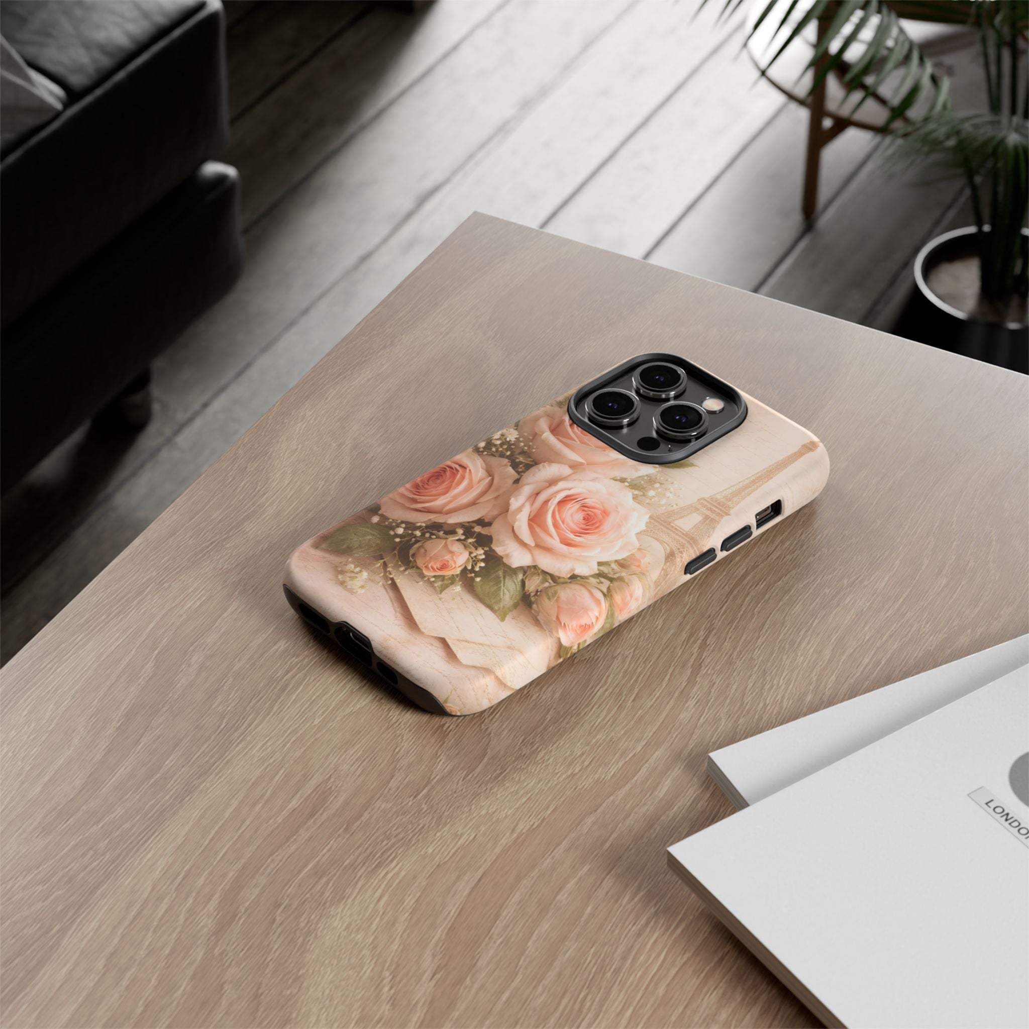 Vintage Parisian Rose Phone Case – Eiffel Tower Floral Aesthetic Luxury iPhone Case, Romantic Antique Paris Phone Cover