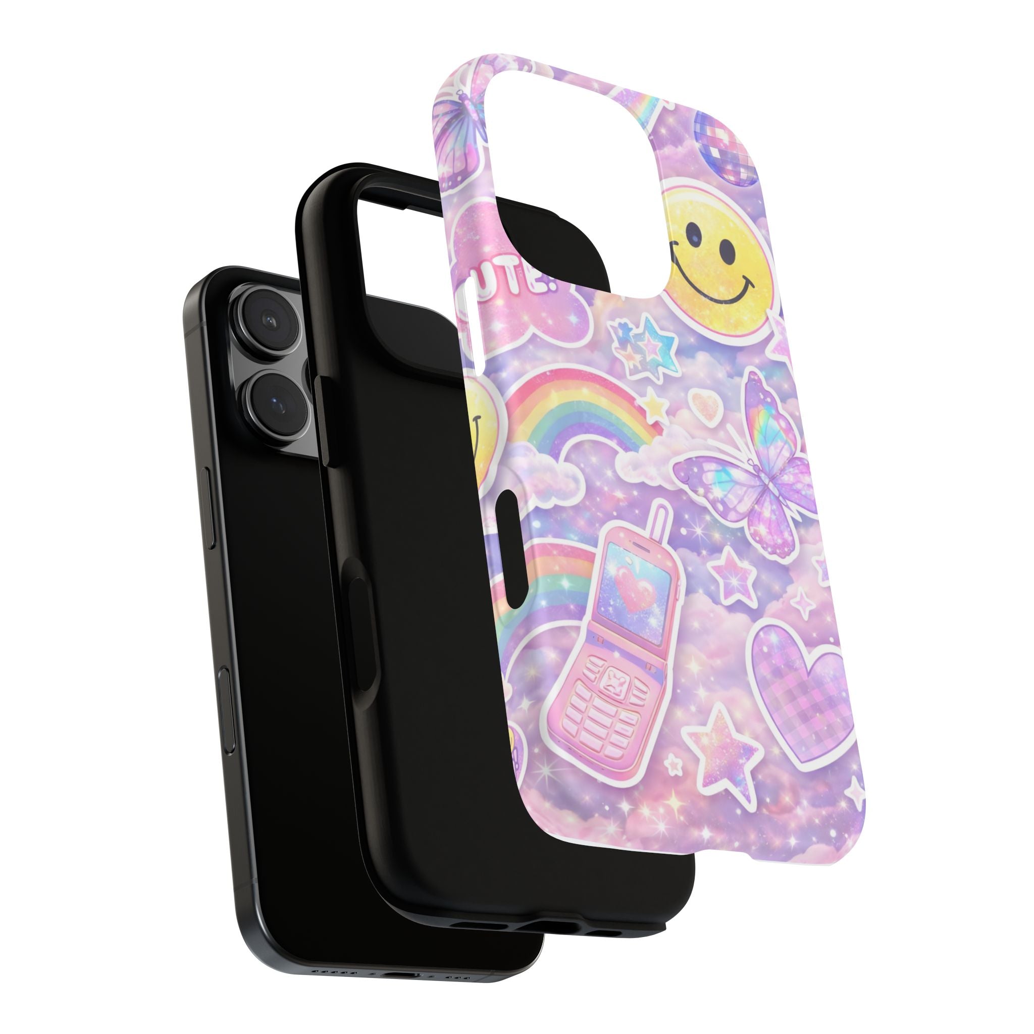 Pastel Y2K Tough Case — Cute Smiley, Rainbow & Butterfly Phone Case