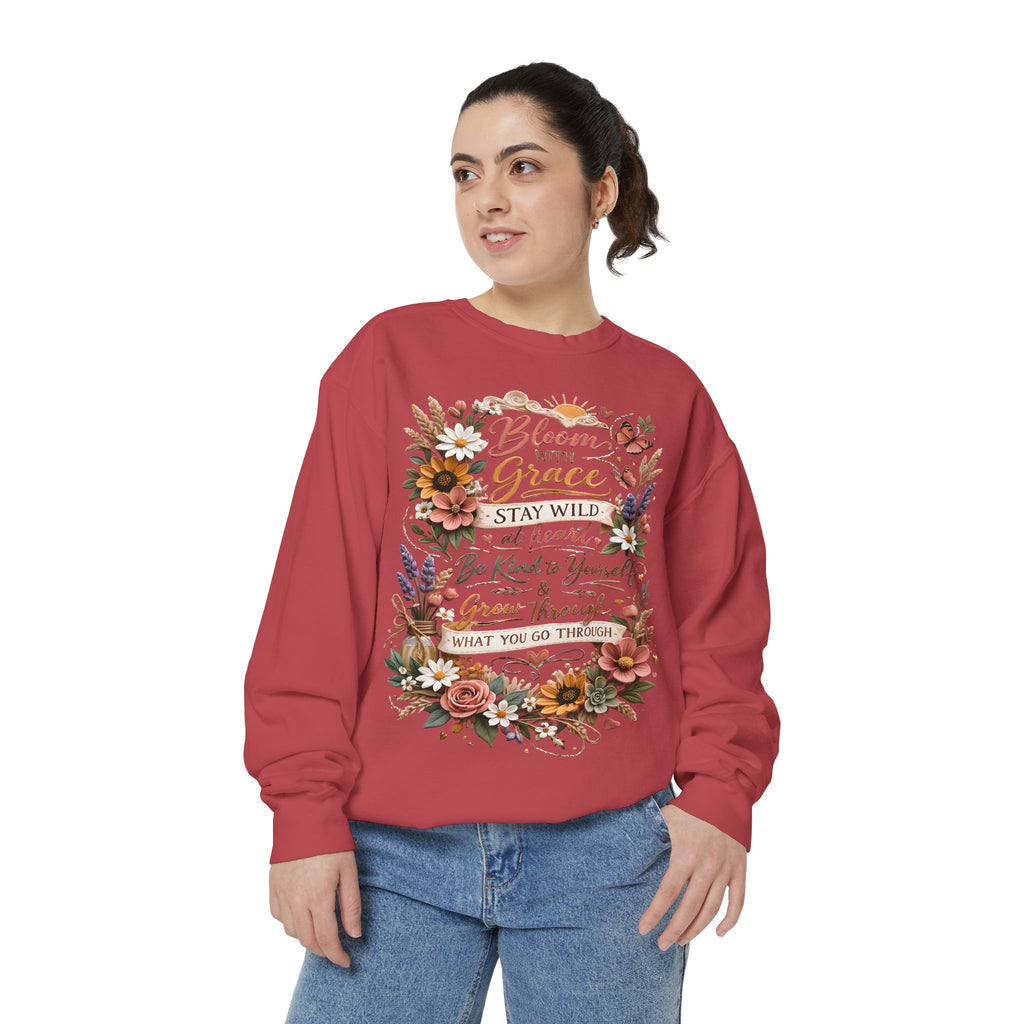 Bloom With Grace Floral Sweatshirt — Inspirational Quote Crewneck