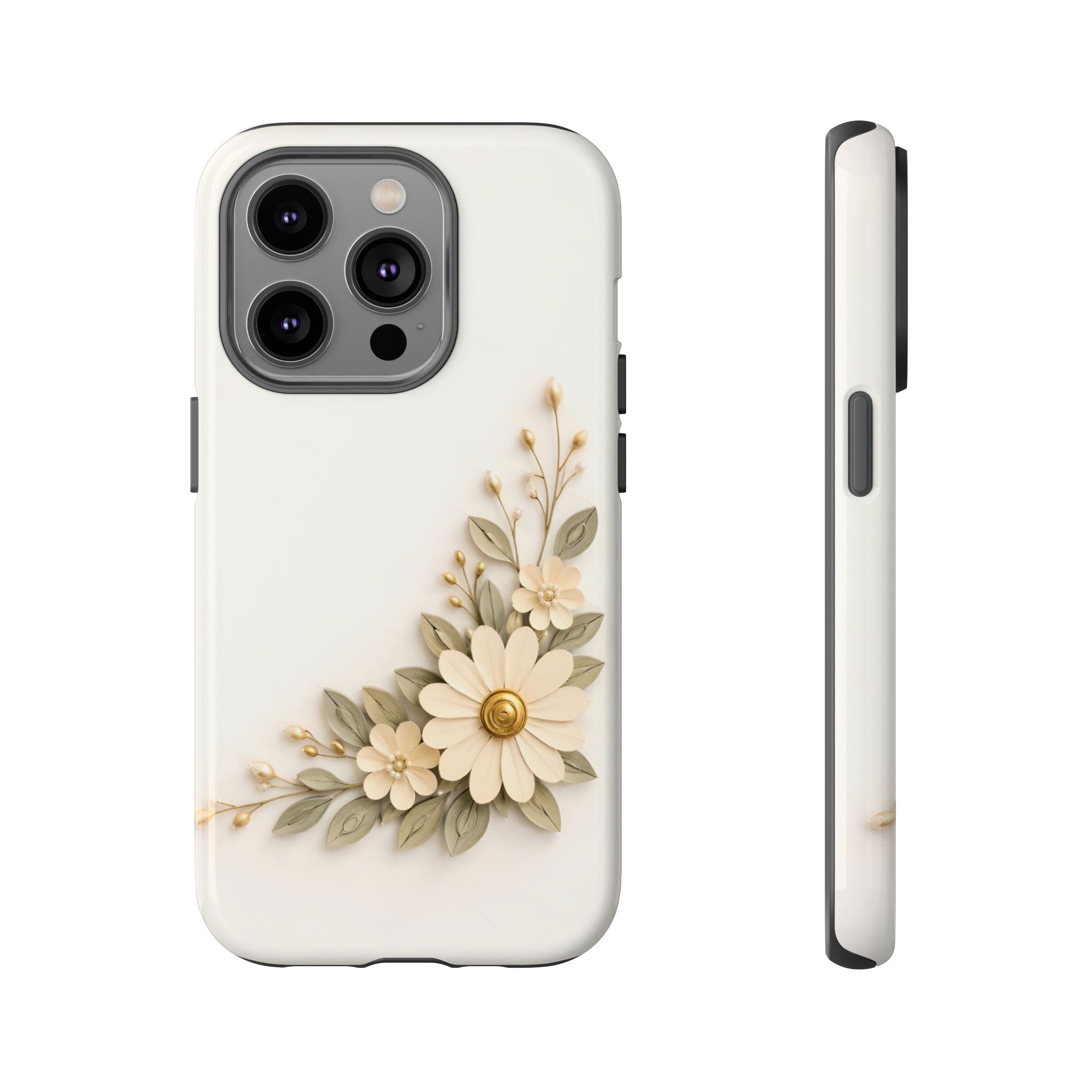 Floral Daisies Tough Case — Protective Phone Case with Cream Vintage Flower Design