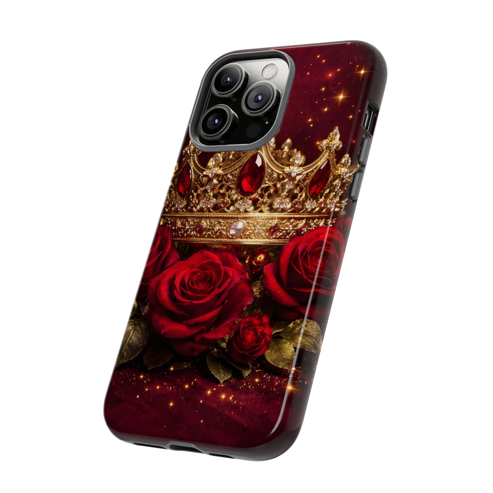 Royal Crown & Red Rose Luxury Phone Case – Gold Crown Burgundy Aesthetic iPhone Case, Regal Queen Floral Phone Cover