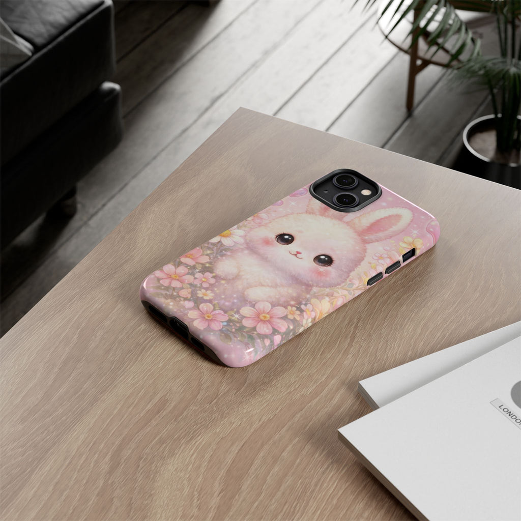 Kawaii Bunny Phone Case – Cute Pastel Bunny Floral Aesthetic iPhone Case, Adorable Kawaii Animal Phone Cover.