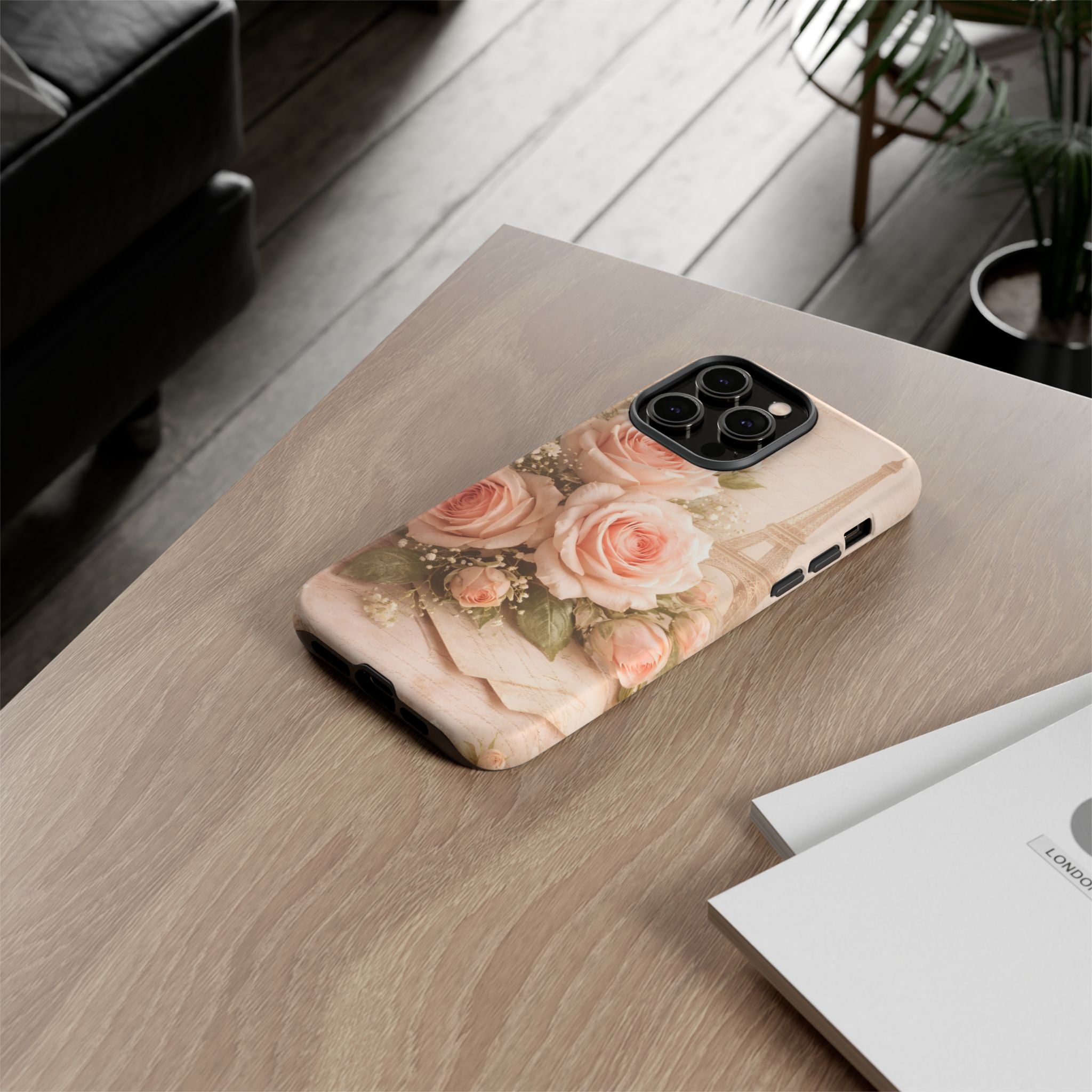 Vintage Parisian Rose Phone Case – Eiffel Tower Floral Aesthetic Luxury iPhone Case, Romantic Antique Paris Phone Cover