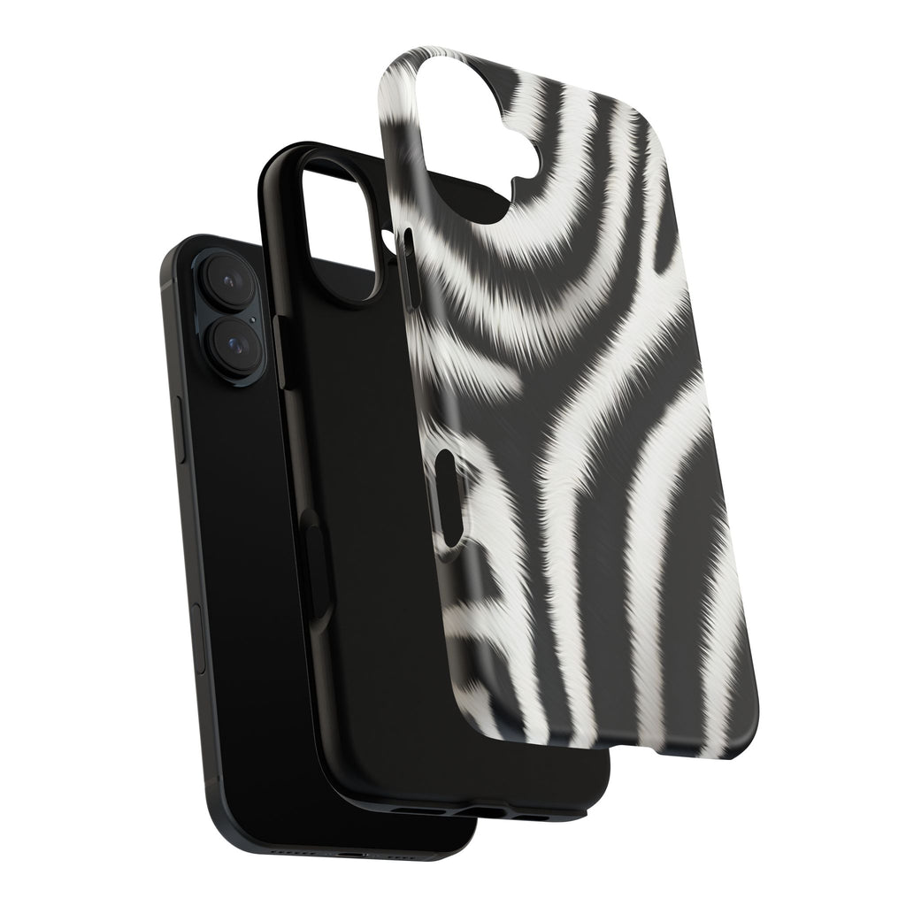 Zebra Print Tough Phone Case — Black & White Animal Pattern Protective Cover