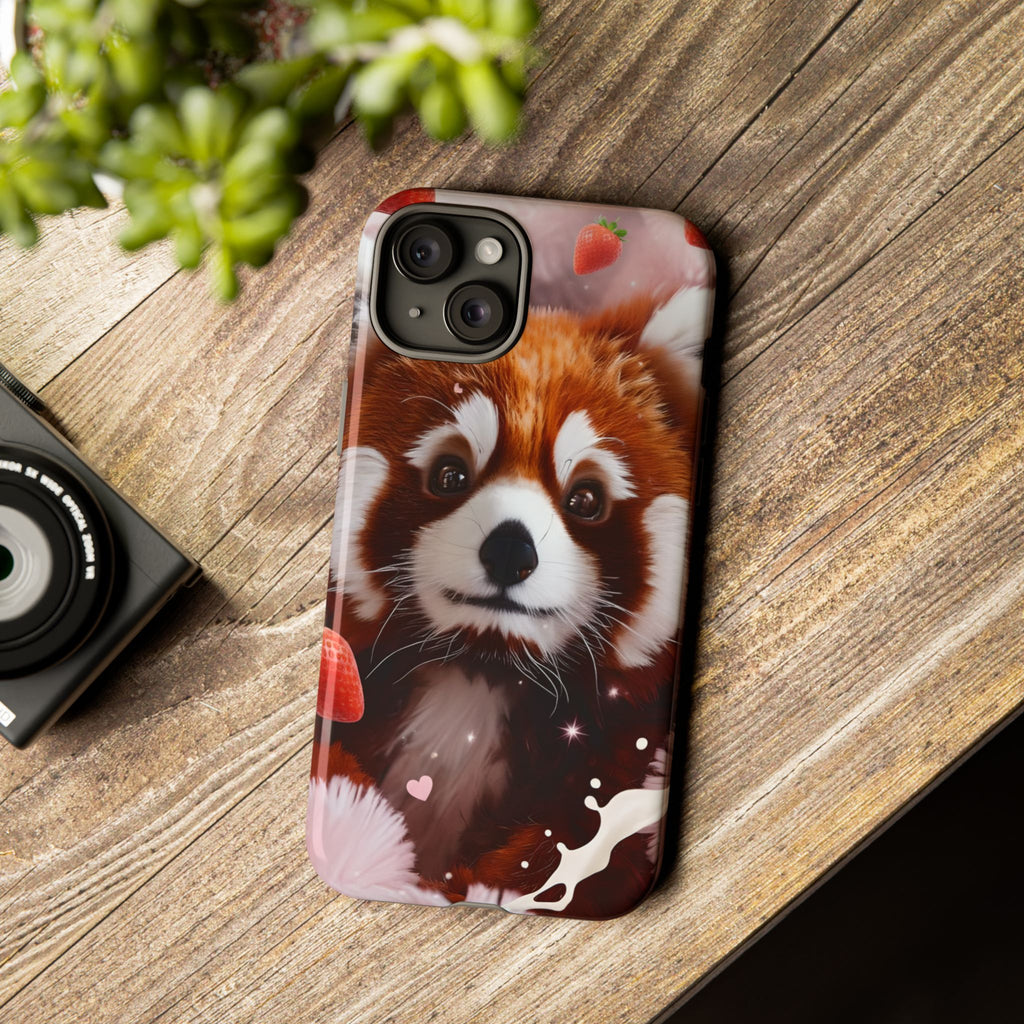Red Panda with Strawberries Tough Phone Case — Cute Protective Phone Case