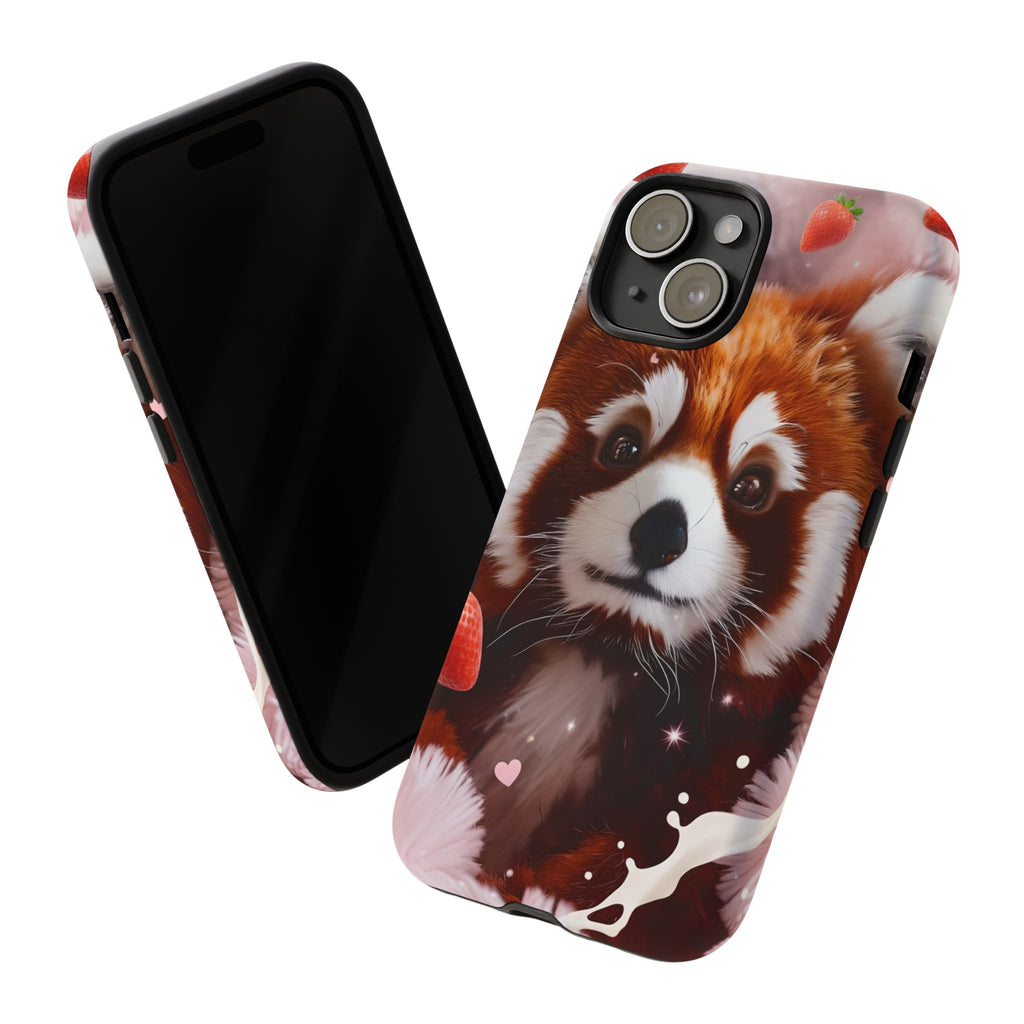 Red Panda with Strawberries Tough Phone Case — Cute Protective Phone Case