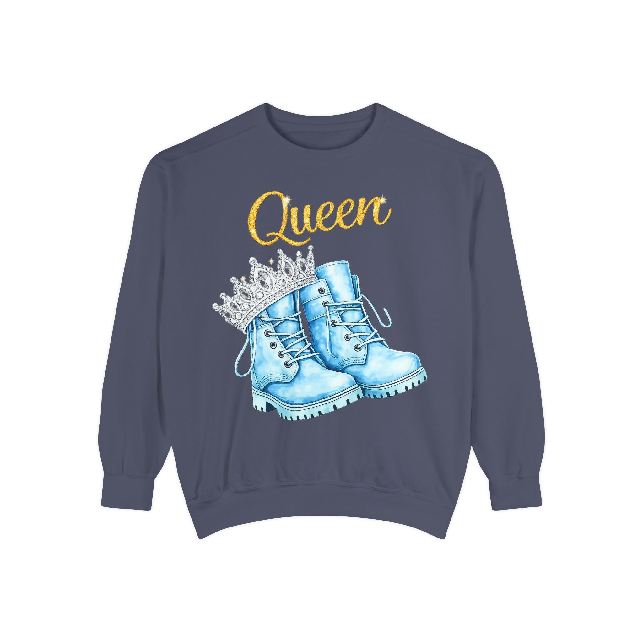 Queen Light Blue Boots Shirt – Pink Crown Graphic Tee, Cute Girly Streetwear, Fashion Queen Outfit, Trendy Women’s Statement T-Shirt