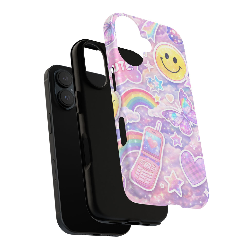 Pastel Y2K Tough Case — Cute Smiley, Rainbow & Butterfly Phone Case