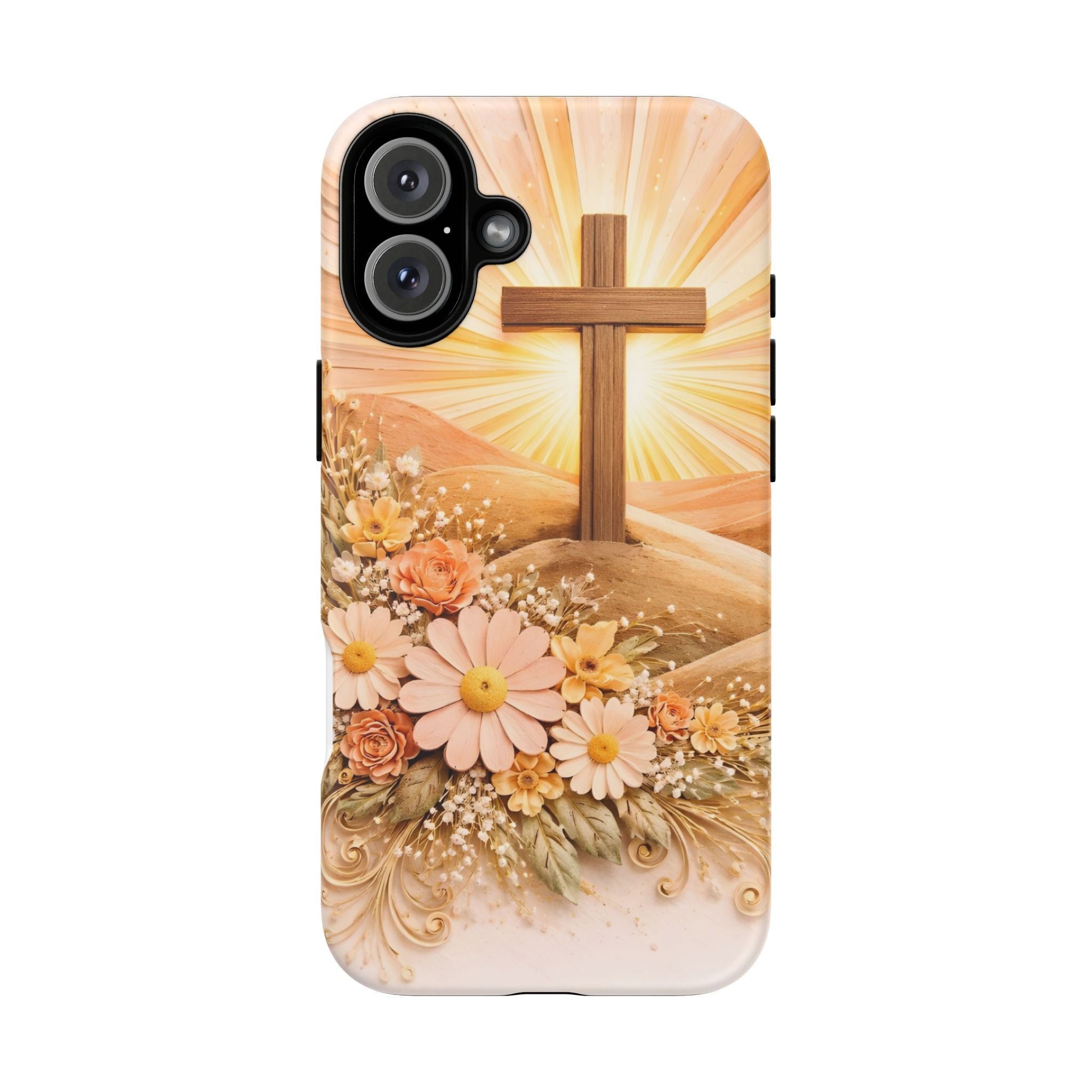 Religious Phone Case — Cross & Sunrise Floral iPhone Cover