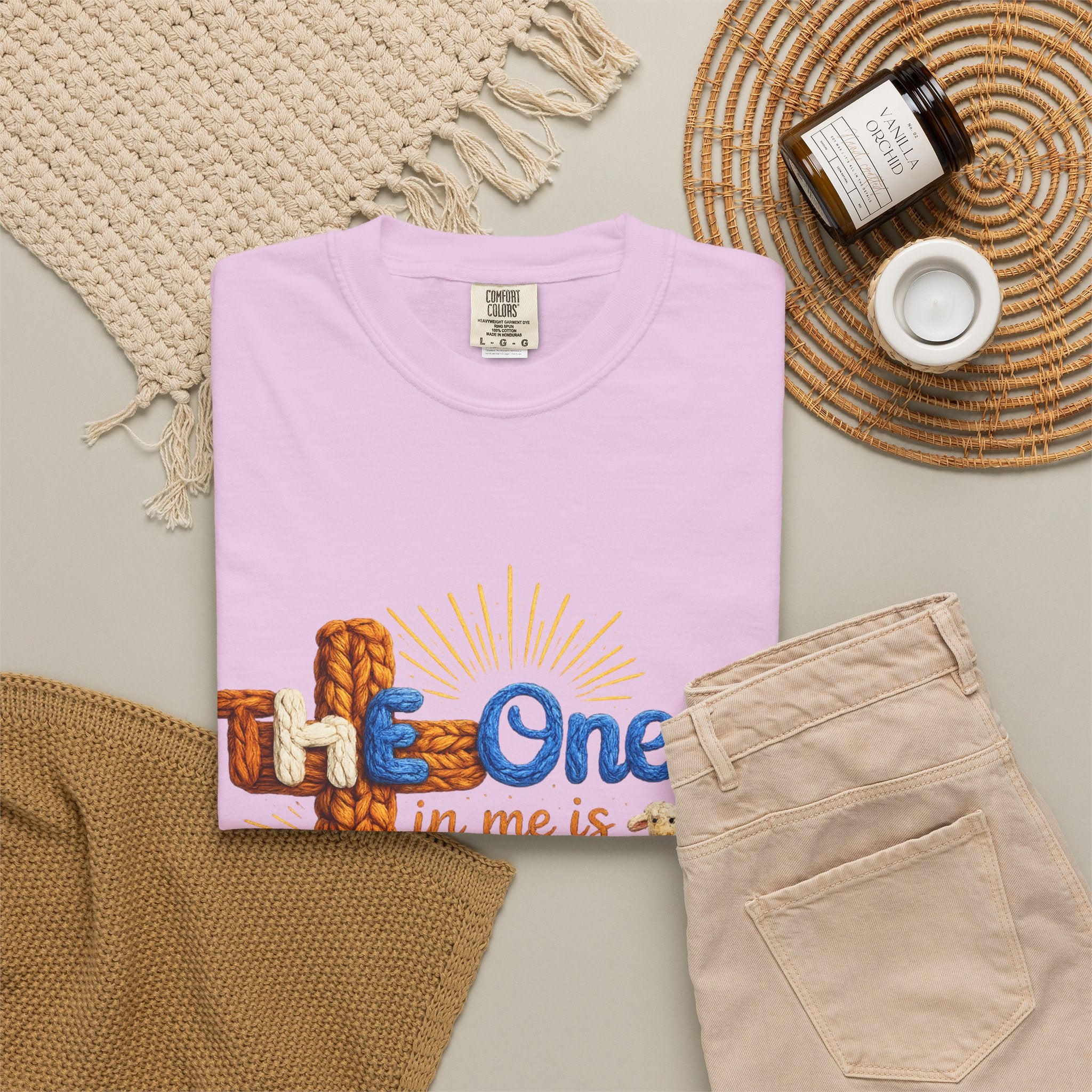 The One in Me Is Greater Shirt – Christian Crochet Style Graphic Tee, Faith Based Inspirational Bible Verse Shirt, Cute Religious Gift for Women