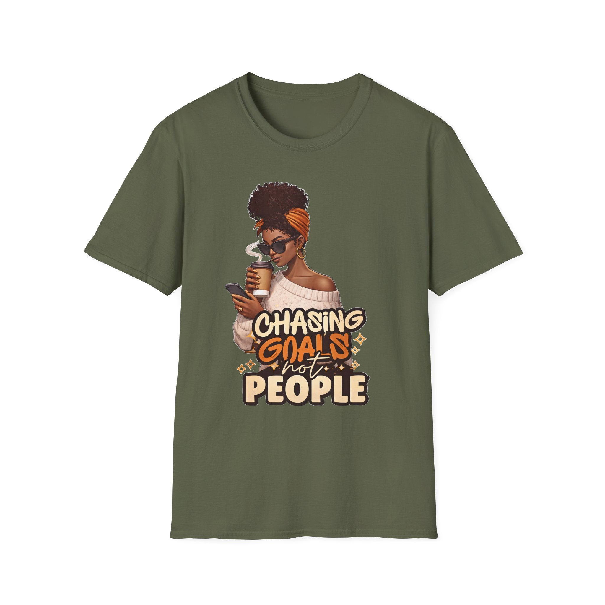 Chasing Goals Not People T-Shirt — Motivational Afro Woman Graphic Tee
