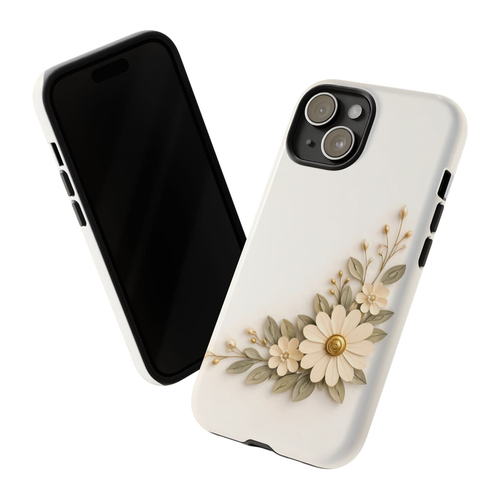 Floral Daisies Tough Case — Protective Phone Case with Cream Vintage Flower Design