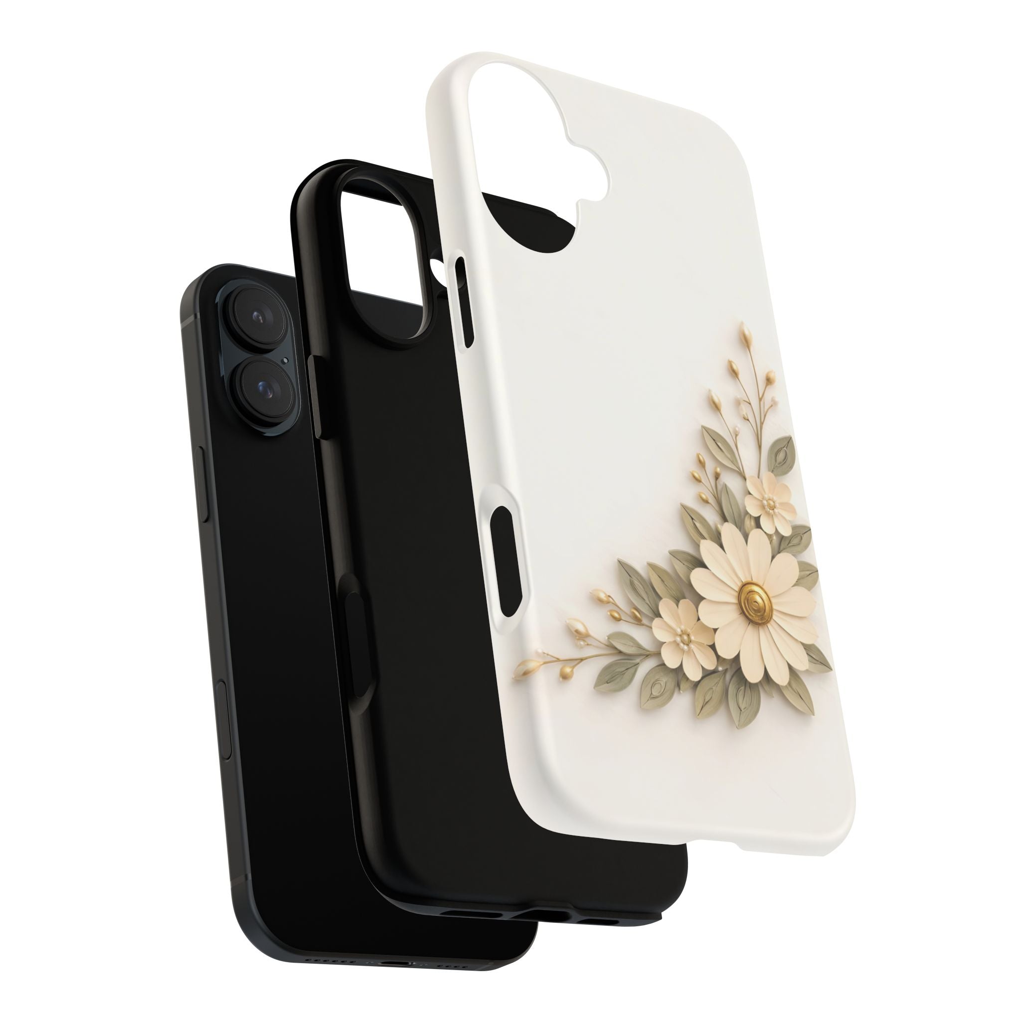 Floral Daisies Tough Case — Protective Phone Case with Cream Vintage Flower Design
