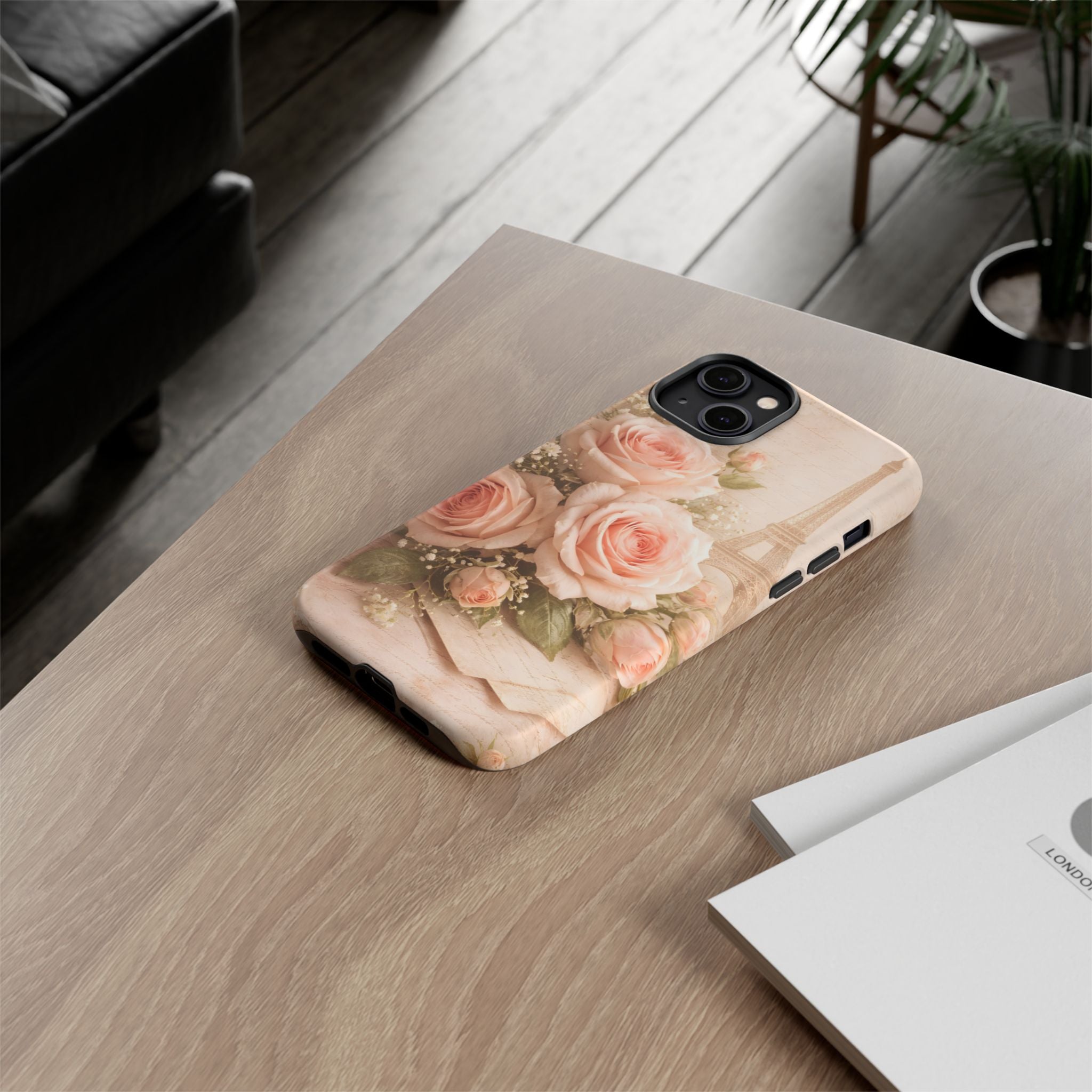 Vintage Parisian Rose Phone Case – Eiffel Tower Floral Aesthetic Luxury iPhone Case, Romantic Antique Paris Phone Cover