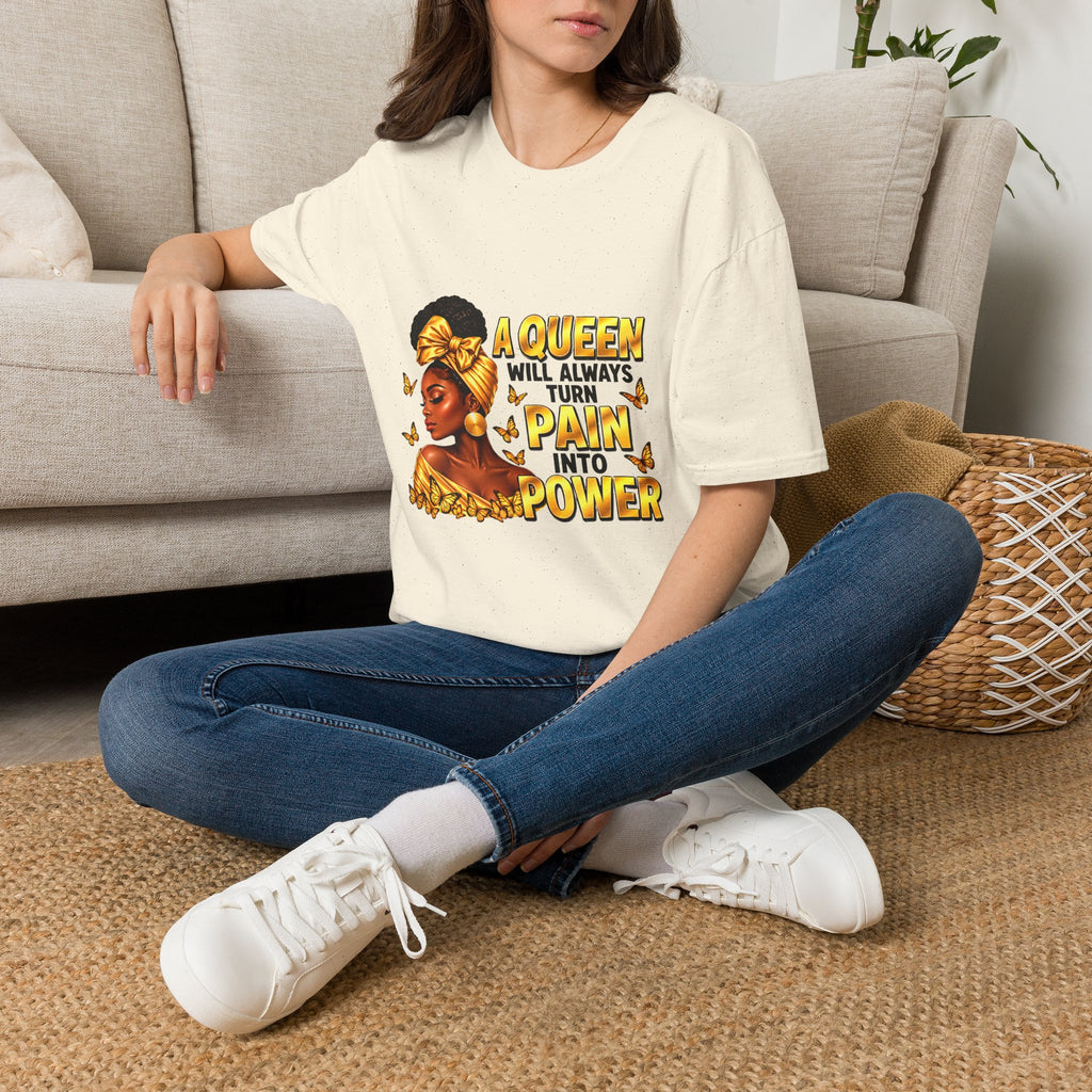 A Queen Turns Pain Into Power Shirt, Black Woman Empowerment T-Shirt, Gold Butterfly Queen Graphic Tee