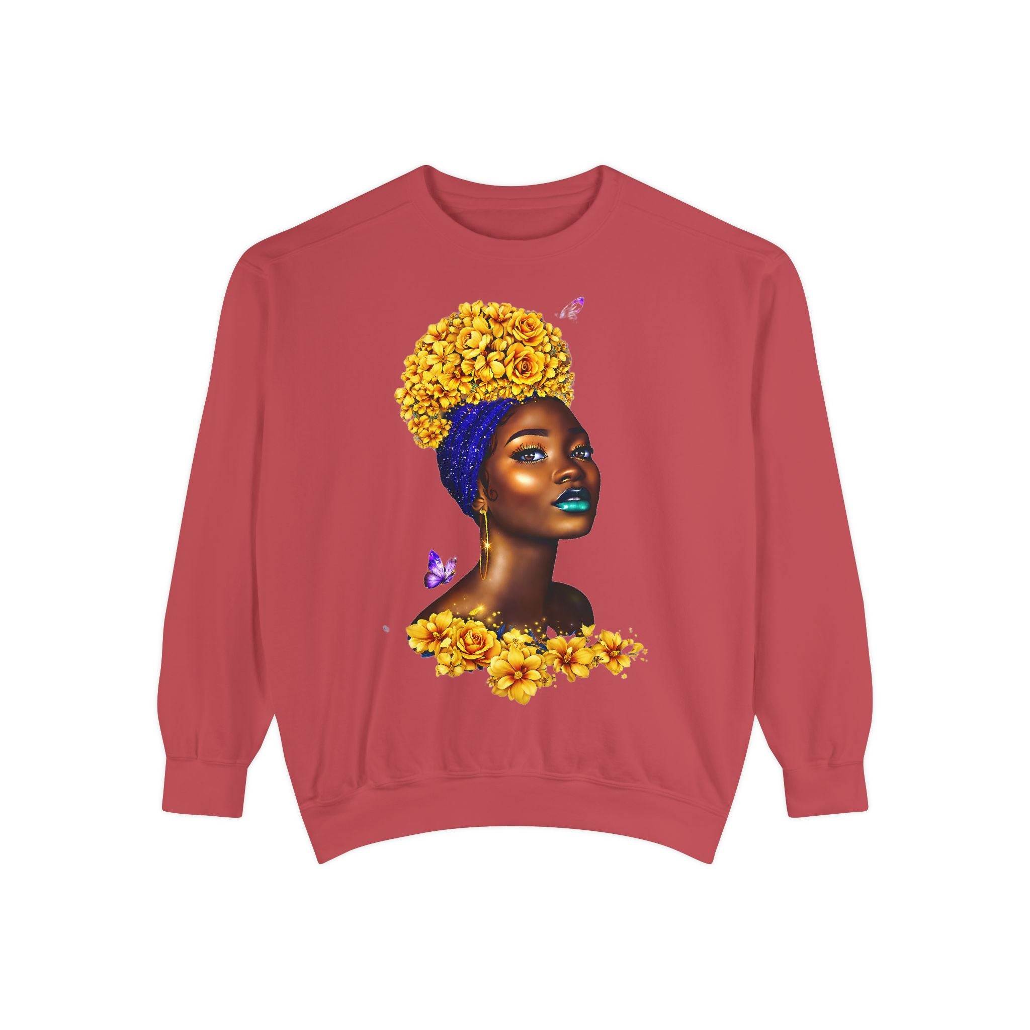 Floral Crown Afro Goddess Sweatshirt — Empowering Black Beauty Crewneck