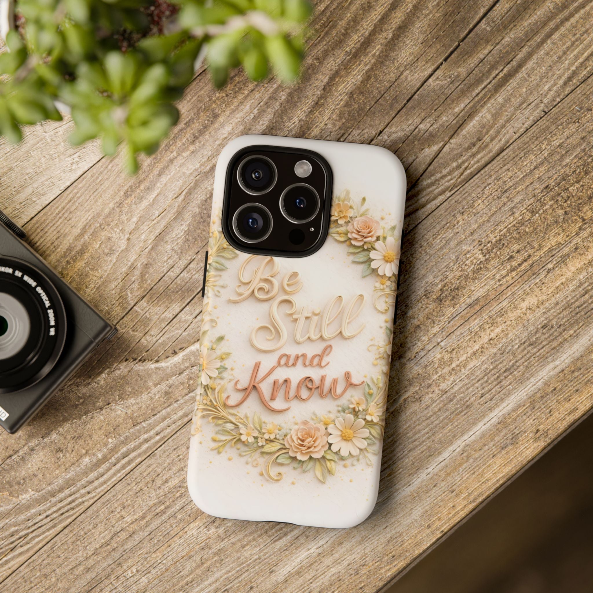 Be Still and Know Floral Tough Phone Case — Protective iPhone Case with Inspirational Quote