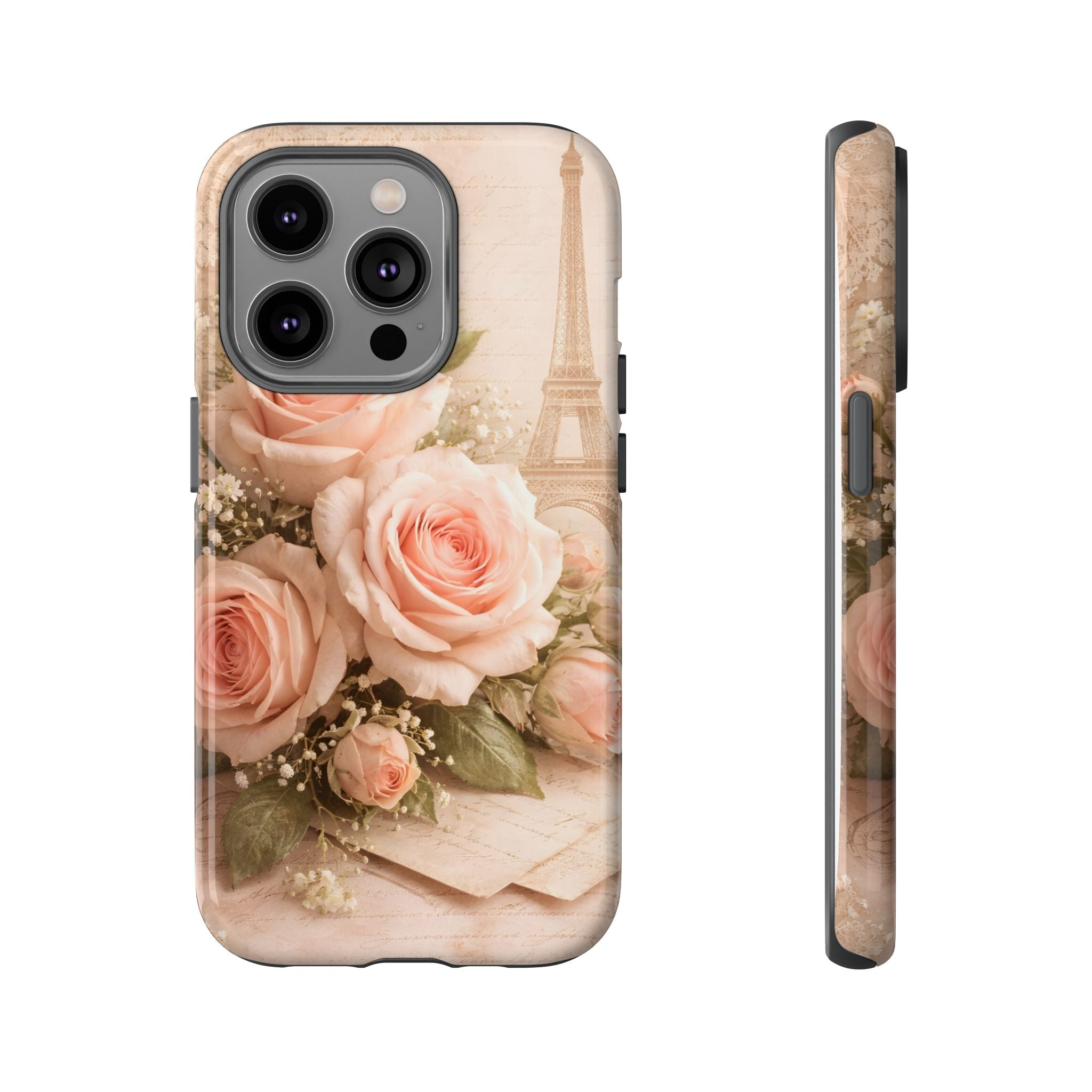 Vintage Parisian Rose Phone Case – Eiffel Tower Floral Aesthetic Luxury iPhone Case, Romantic Antique Paris Phone Cover